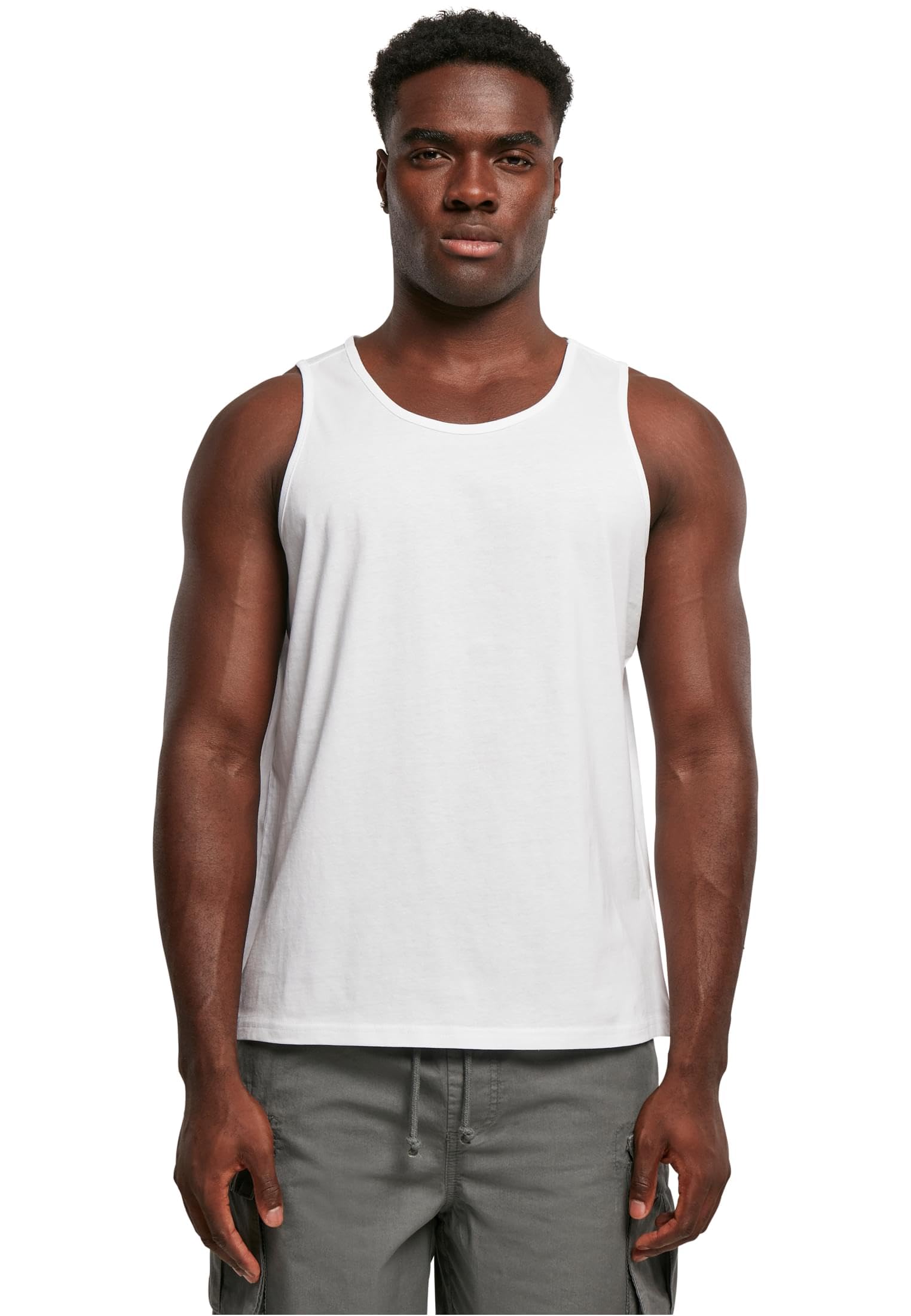 Build Your Brand Men's Basic Tank T-Shirt, White, XXL