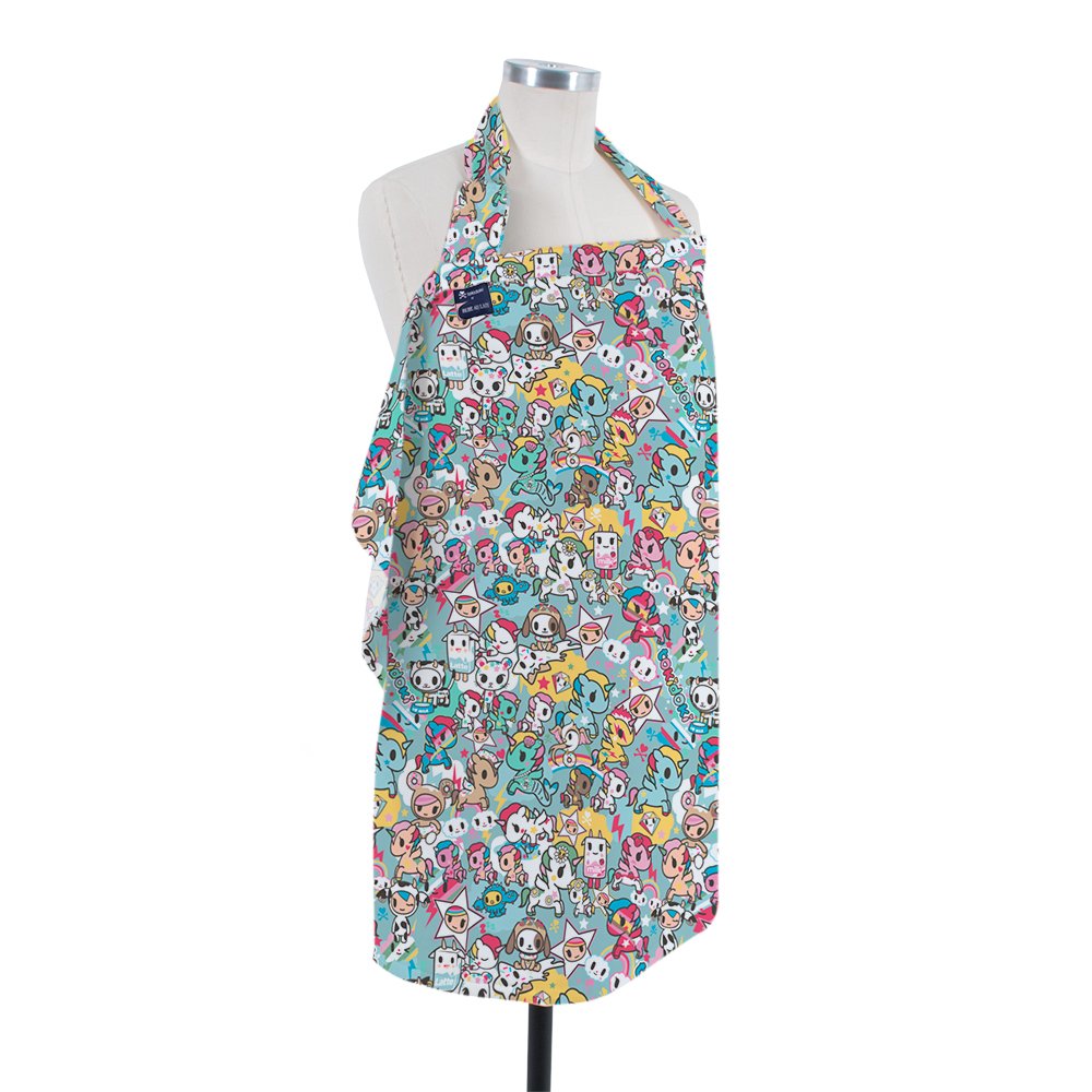 Bebe Au Lait Premium Cotton Nursing Cover, Lightweight and Breathable Cotton, Open Neckline, One Size Fits All - Tokidoki Unikiki