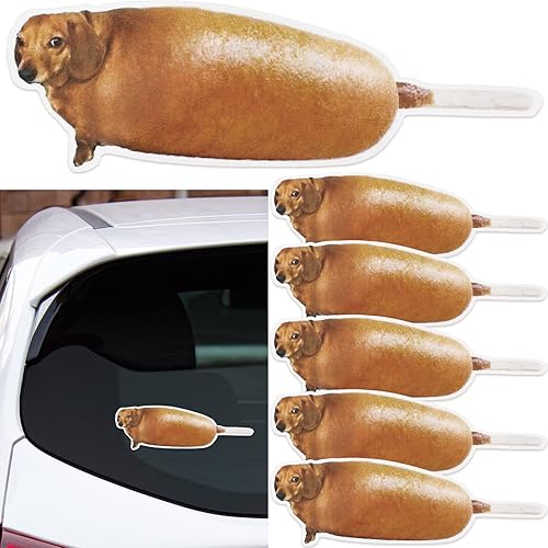 6 Pieces Corn Dog Stickers, Funny Dog Vinyl Bumper Decals for Car Bumper Window Wall Laptop Vehicle Truck Skateboard, 6 Inch