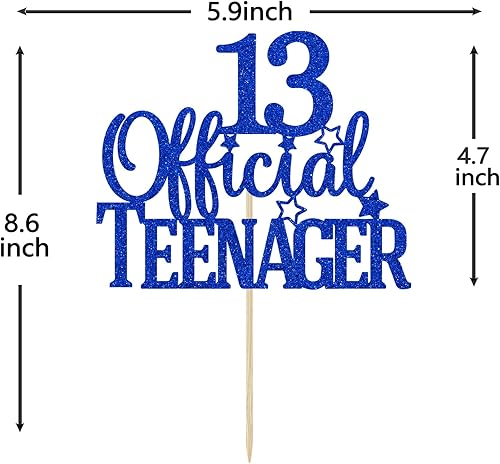 Miniatura 6 de Decoración oficial para tartas de 13 años, decoración de fiesta de cumpleaños número 13, purpurina azul