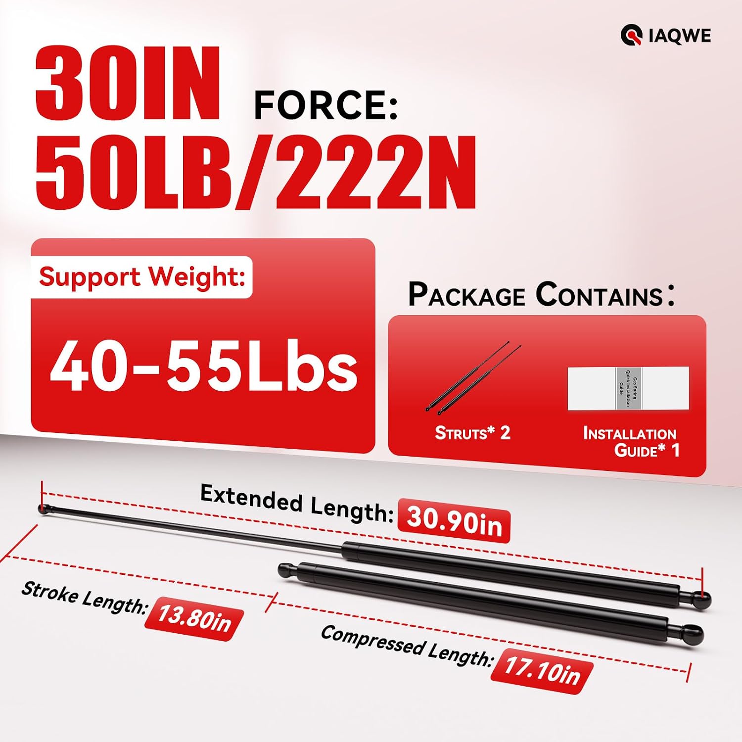 C1617397 30Inch 50Lb/222N Gas Struts Spring Shock Lift Support for Tonneau Cover Heavy Duty Camper RV Bed TV Cabinet Floor Hatch Storage Toy Truck Box Toolbox Lid, 2PC 30" by IAQWE