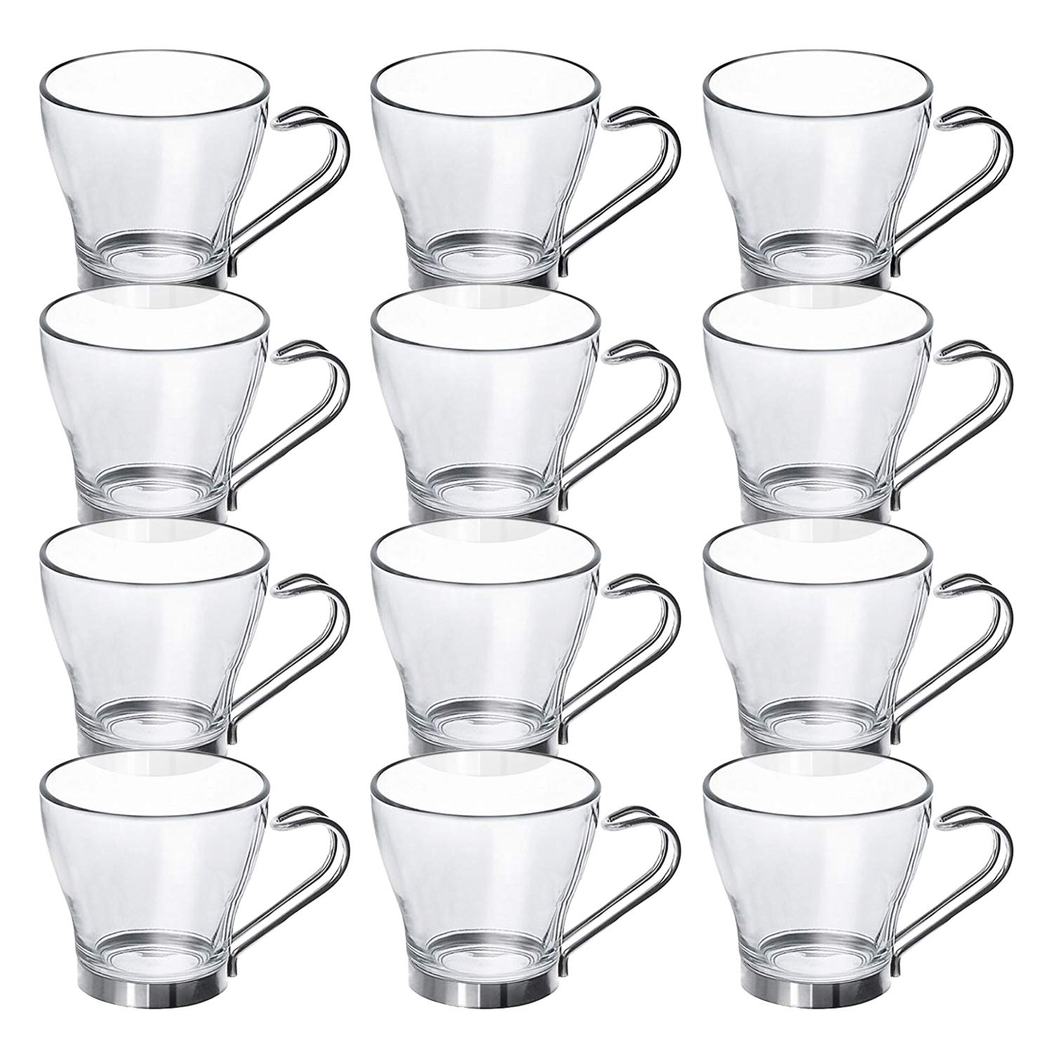 Urban Living Glass Espresso Coffee Cups - 8cl / 80ml / 2.7oz Capacity - Set of 12 Cups - Contemporary Glass & Stainless Steel Design
