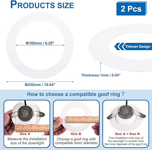 Miniatura 2 de PATIKIL Anillos de goof de 6.3 pulgadas de diámetro exterior de 10.04 pulgadas para luz empotrada, paquete de 2 anillos de iluminación de metal
