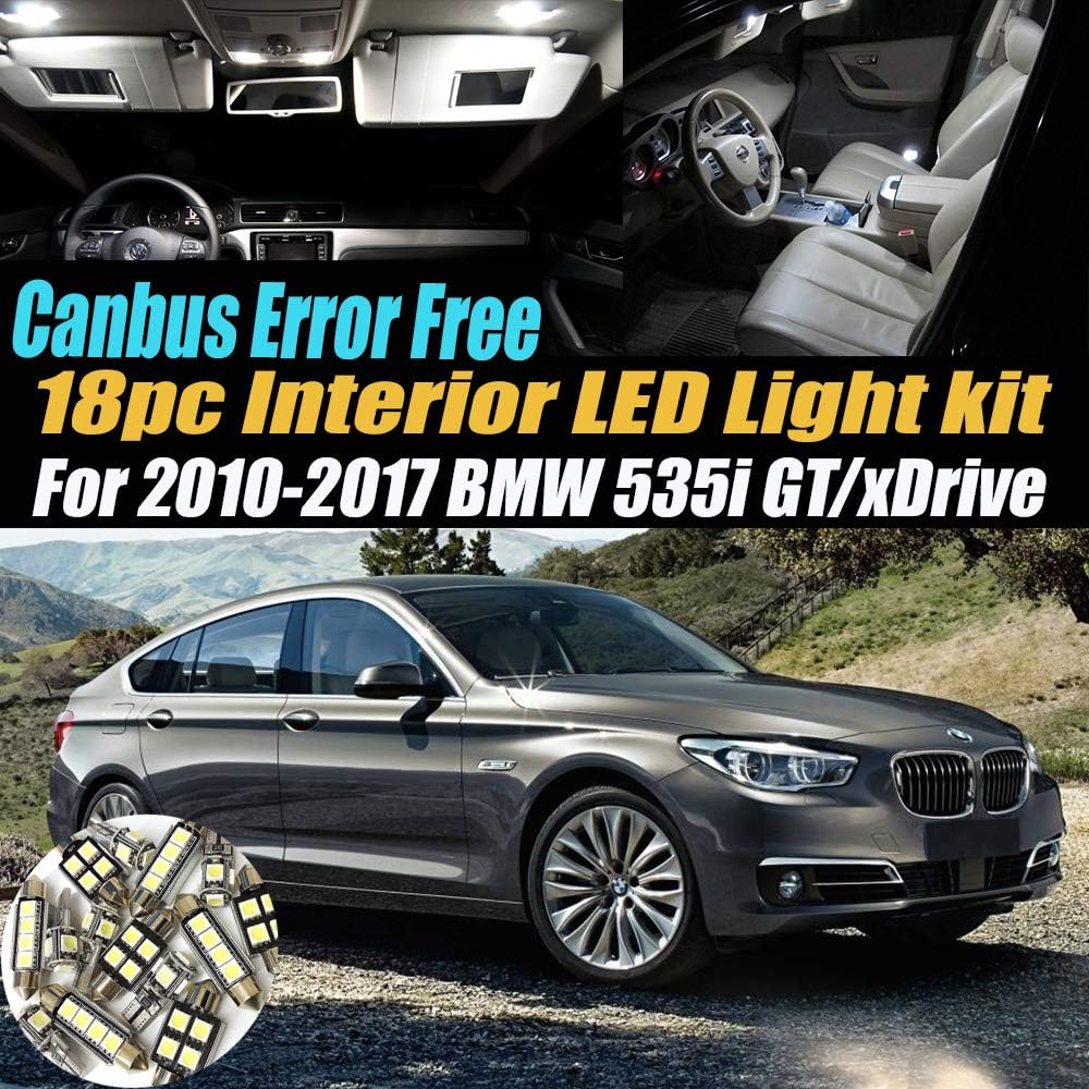 18Pc Canbus Error Free Super White 6000K Car Interior LED Light Kit Compatible for 2010-2017 BMW 535i GT/xDrive Equipped w/Advanced Computer system
