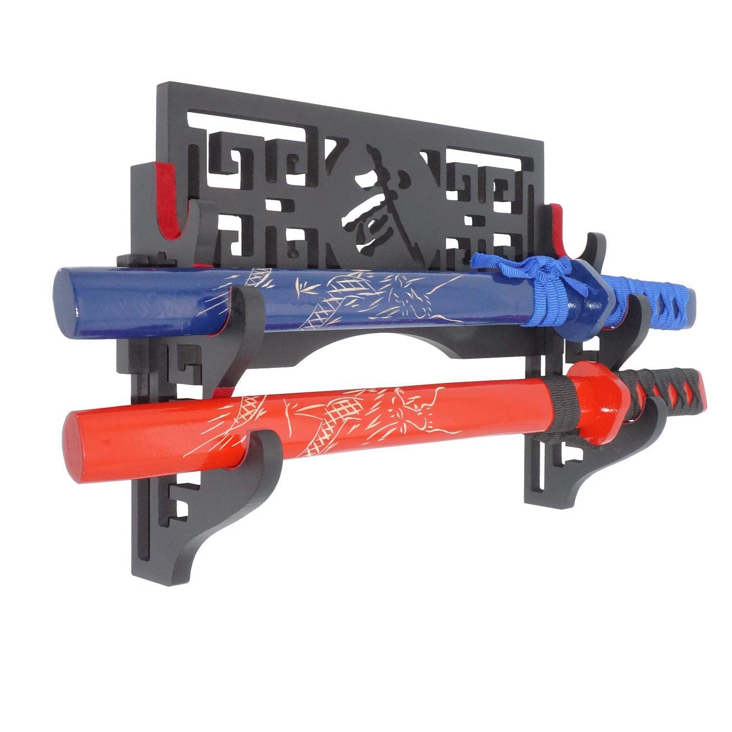 Supporto Da Parete Per Katana - Cohki In Legno Con Velluto Rosso, 3 Livelli, Stile Bushido - Foto 8