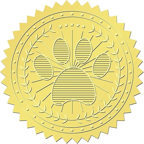 CRASPIRE 408 calcomanías de sellos de sobres dorados en relieve de pata de mascota de 2 pulgadas, calcomanías de papel de aluminio dorado para