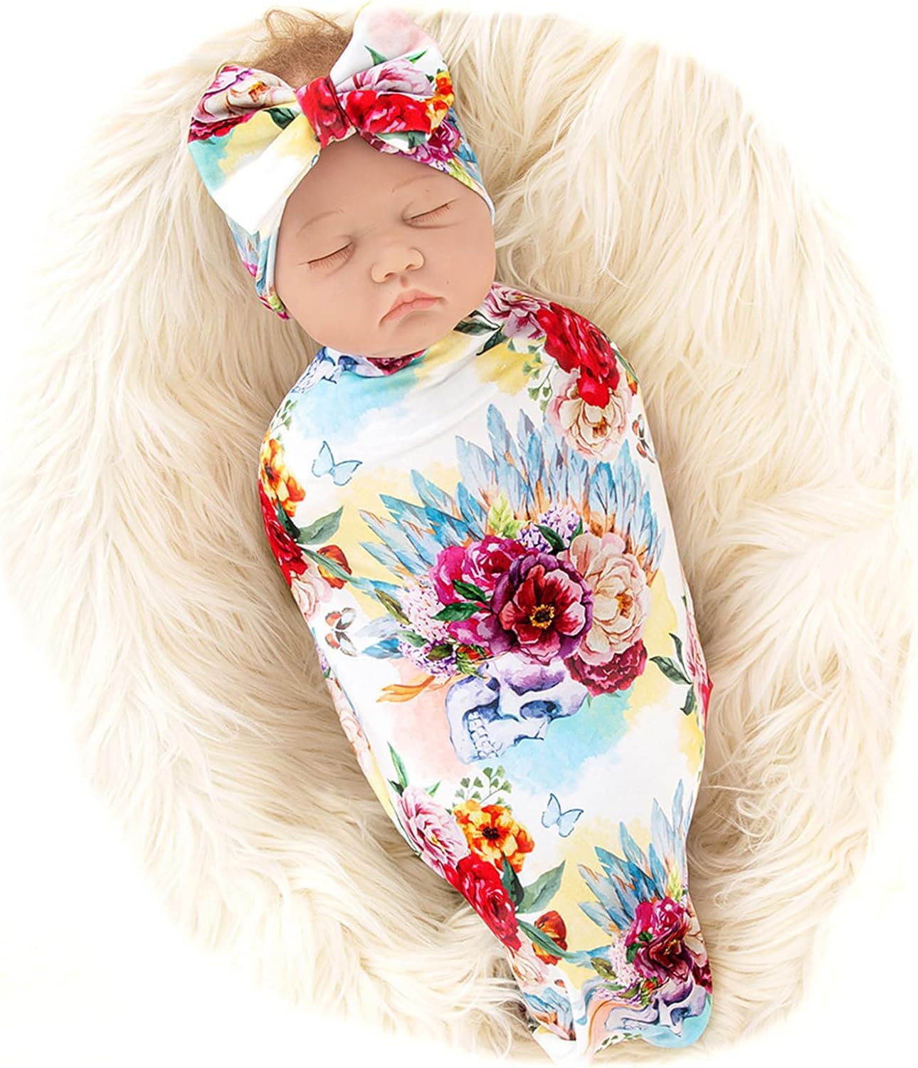 AirXing Newborn Baby Blanket Turban Baby Receive Blanket Flower Swaddling Blanket