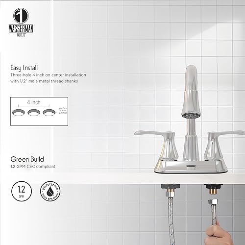 Miniatura 4 de Wasserman 14167060-Grifo giratorio de 360 grados con dos manijas para lavabo y baño con luz LED
