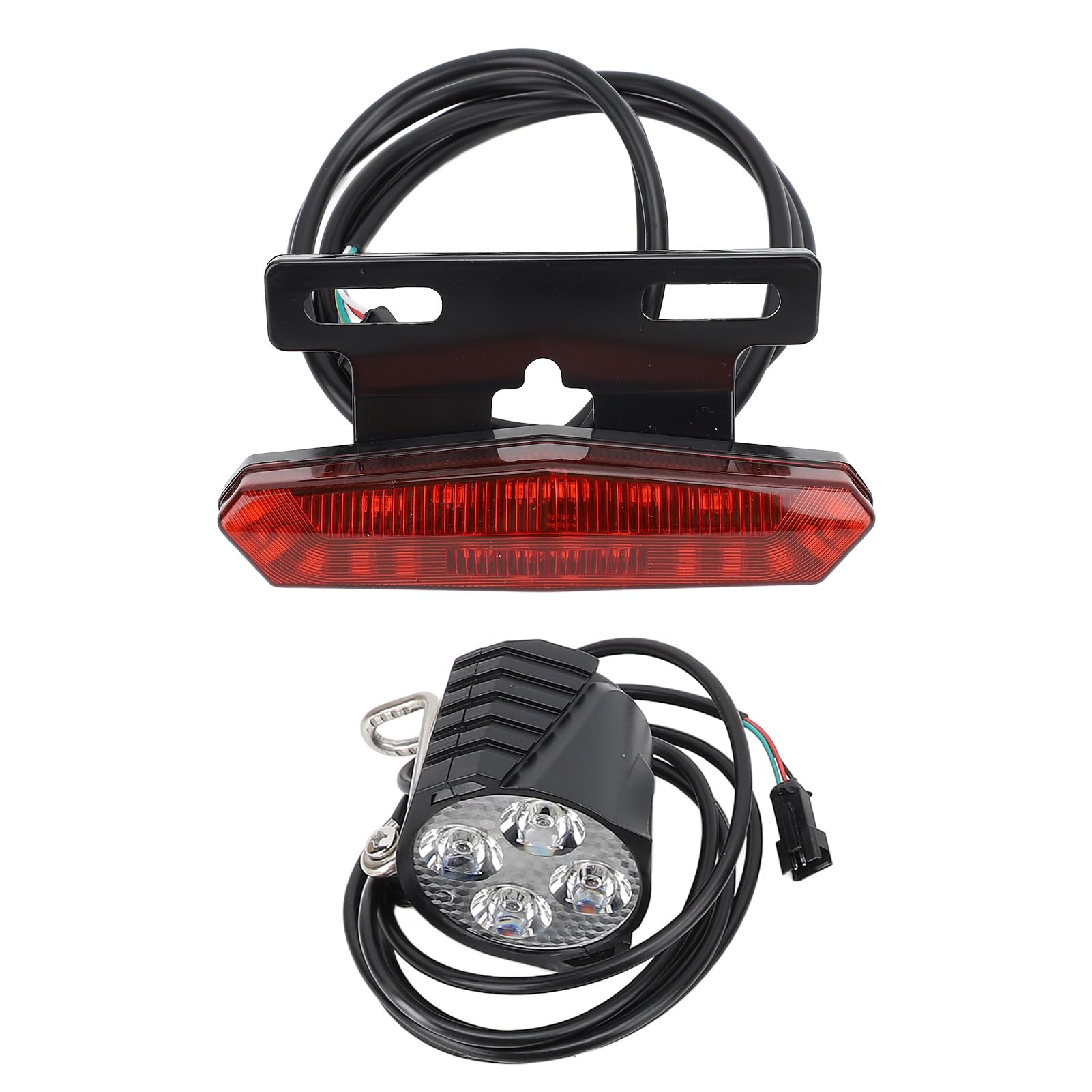 CHICIRIS - Conjunto de luces de bicicleta eléctrica, faro LED y luz trasera con botón de conmutación de bocina, advertencia de freno y intermitente, para bicicleta eléctrica 24 V 36 V 48