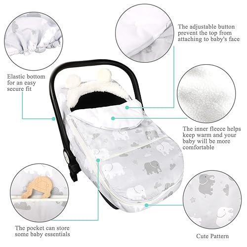 Miniatura 2 de Funda de asiento de coche para niños, funda acogedora y cálida de invierno, funda de asiento de automóvil de elefante, toldo de asiento de automóvil