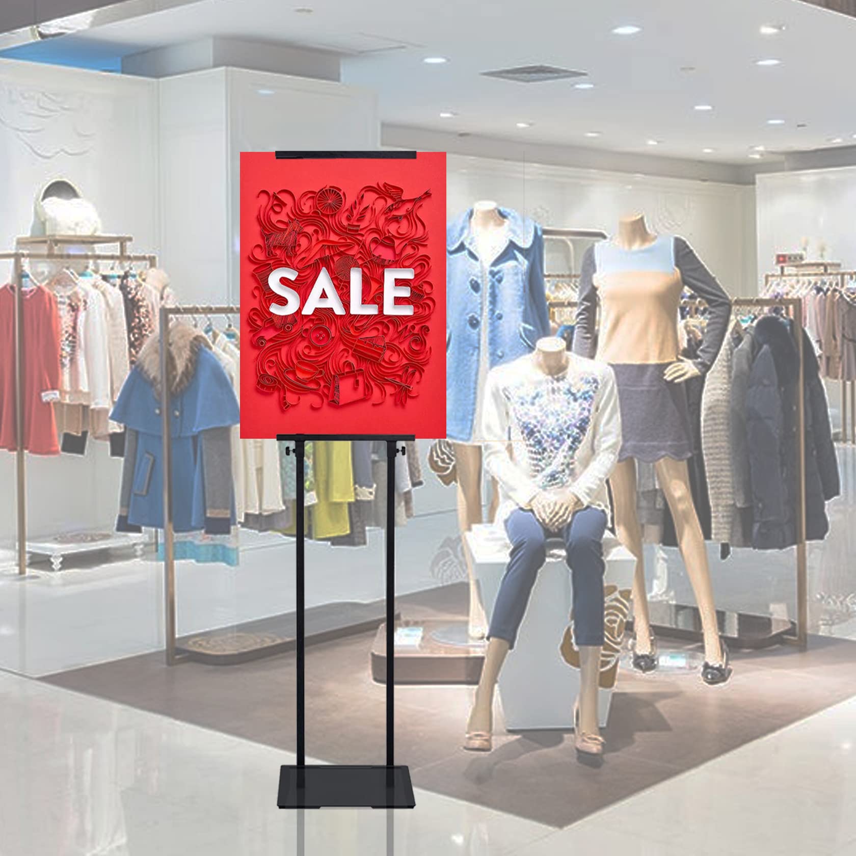 Double-Side Foam Board Sign Holder Floor Stand,Height Adjustable up to 82" for Indoor and Outdoor, Trade Shows, Restaurants, Offices, Schools, etc.