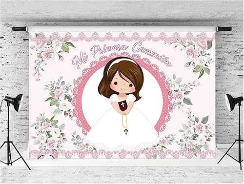 Miniatura 3 de My First Communion Girl Bautismo Fotografía Fondo Dios bendiga bautismo Mi Bautizo Decoración telón de fondo de estudio fotográfico de vinilo (7 x 5