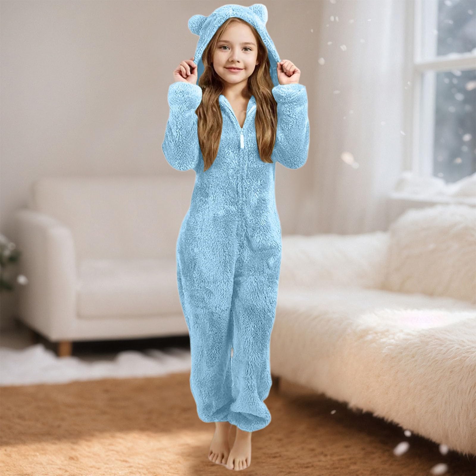 Combinaison Pyjama Enfant,Combinaison Polaire à Capuche Et Oreilles Pour Fille Surpyjama Garcon GrenouillèRe Hiver Chaude DoubléE Pyjama D'Hiver Doux Et Chaud Costume De Jeu Pour Tout-Petits