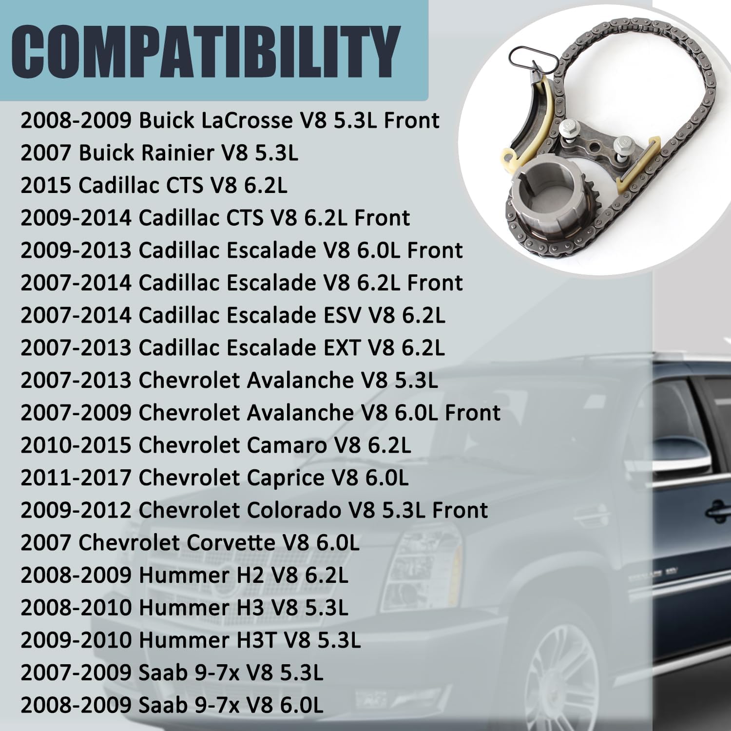 AUCERAMIC TK3216 Timing Chain Kit W/Tensioner Fit for Chevrolet Avalanche Camaro Colorado Express Silverado Suburban Tahoe Cadillac Escalade GMC Canyon Savana Sierra Yukon Hummer 94205SB 12556582