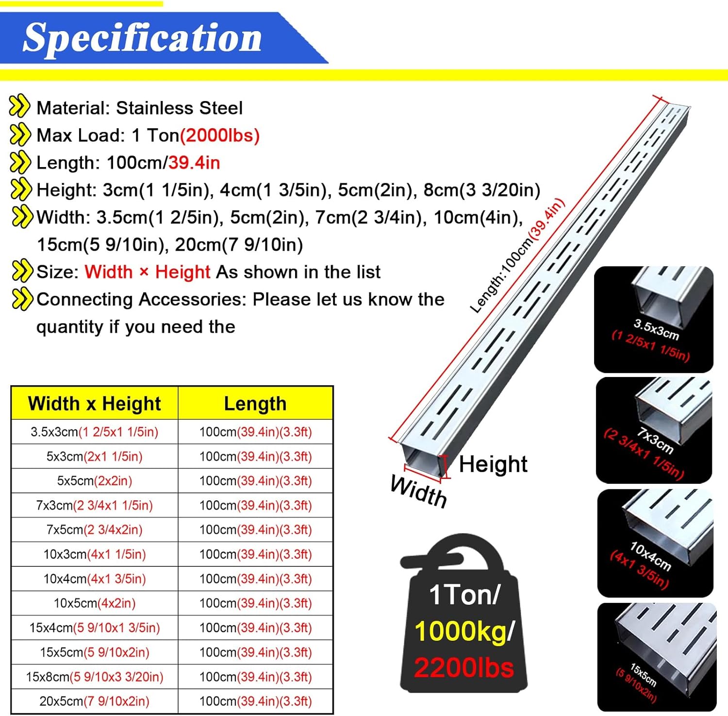 Stainless Steel Drainage Channel with Grate - Slim Outdoor Water Diverter for Decks, Patios, Yards, Balconies & Driveways - 1" to 4" Wide, 15x5cm Drainage Solution
