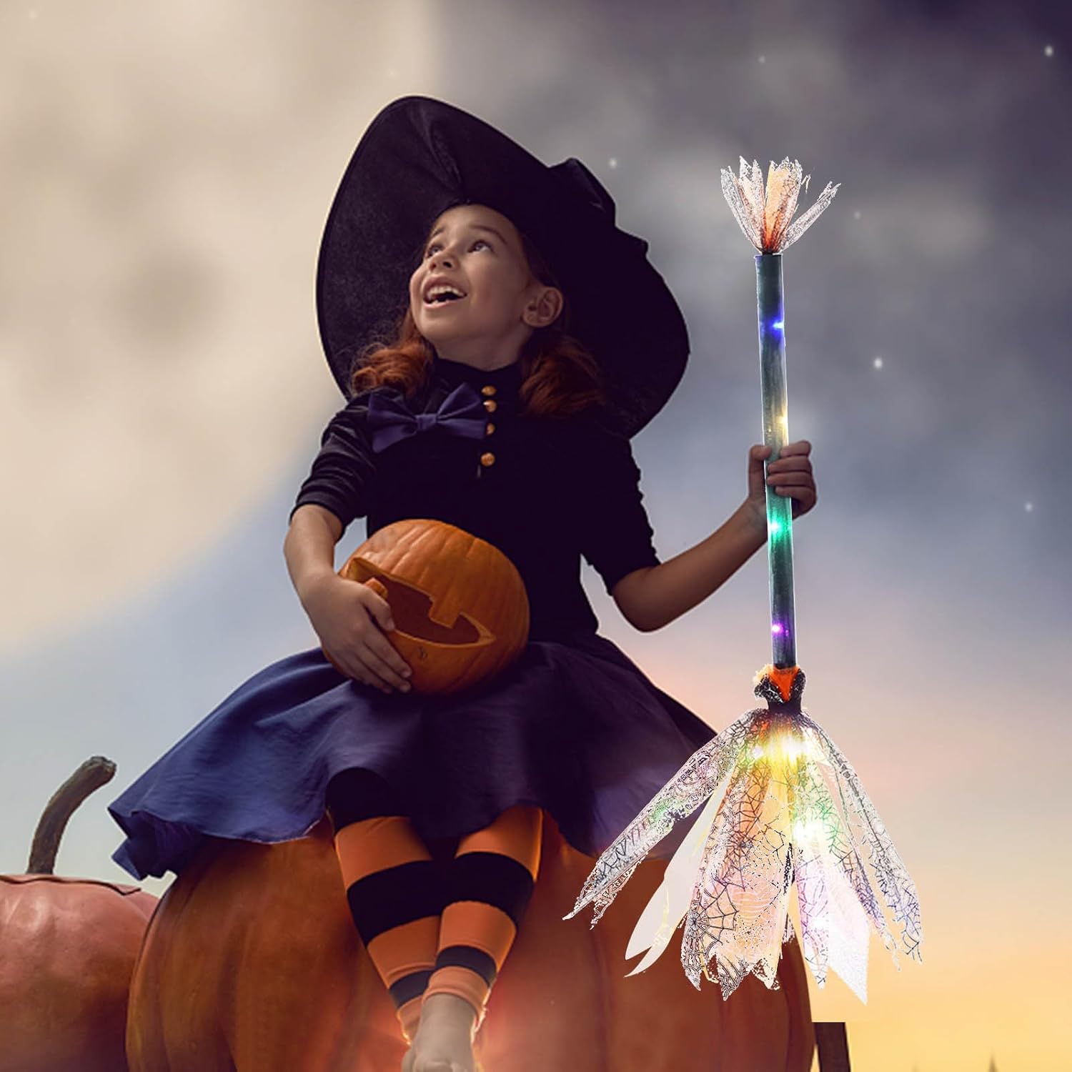 Miniatura 2 de Escoba de bruja decoración de Halloween con luz LED para niñas, escoba de bruja, disfraz de accesorios de Halloween