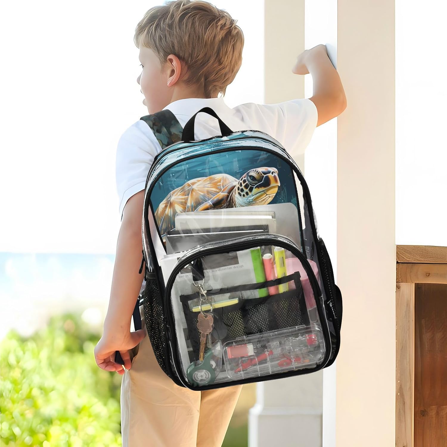 Sea Turtles Print Clear Backpack Lightweight Large Capacity See Through Bookbag Transparent Daypack Bag, 12L - Image 7