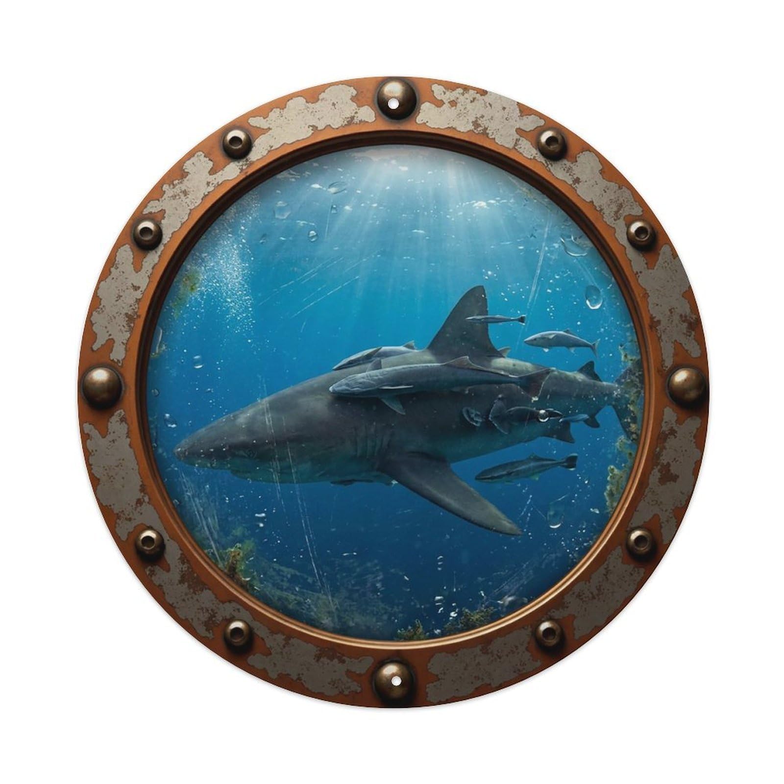 Gead 8X8inch Style Vintage Porthole Remora Fish Nautical Window View Metal Tin Sign