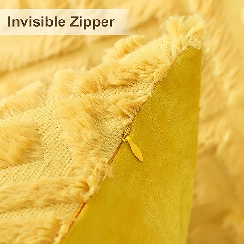 Miniatura 6 de OTOSTAR Paquete de 2 fundas de cojín decorativas de terciopelo de lana suave y corta con patrón de bucle cuadrado 3D, estilo de lujo, fundas de