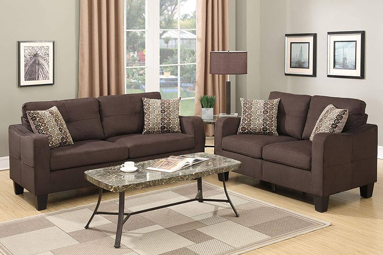 Poundex PDEX- Sectional Set, Chocolate