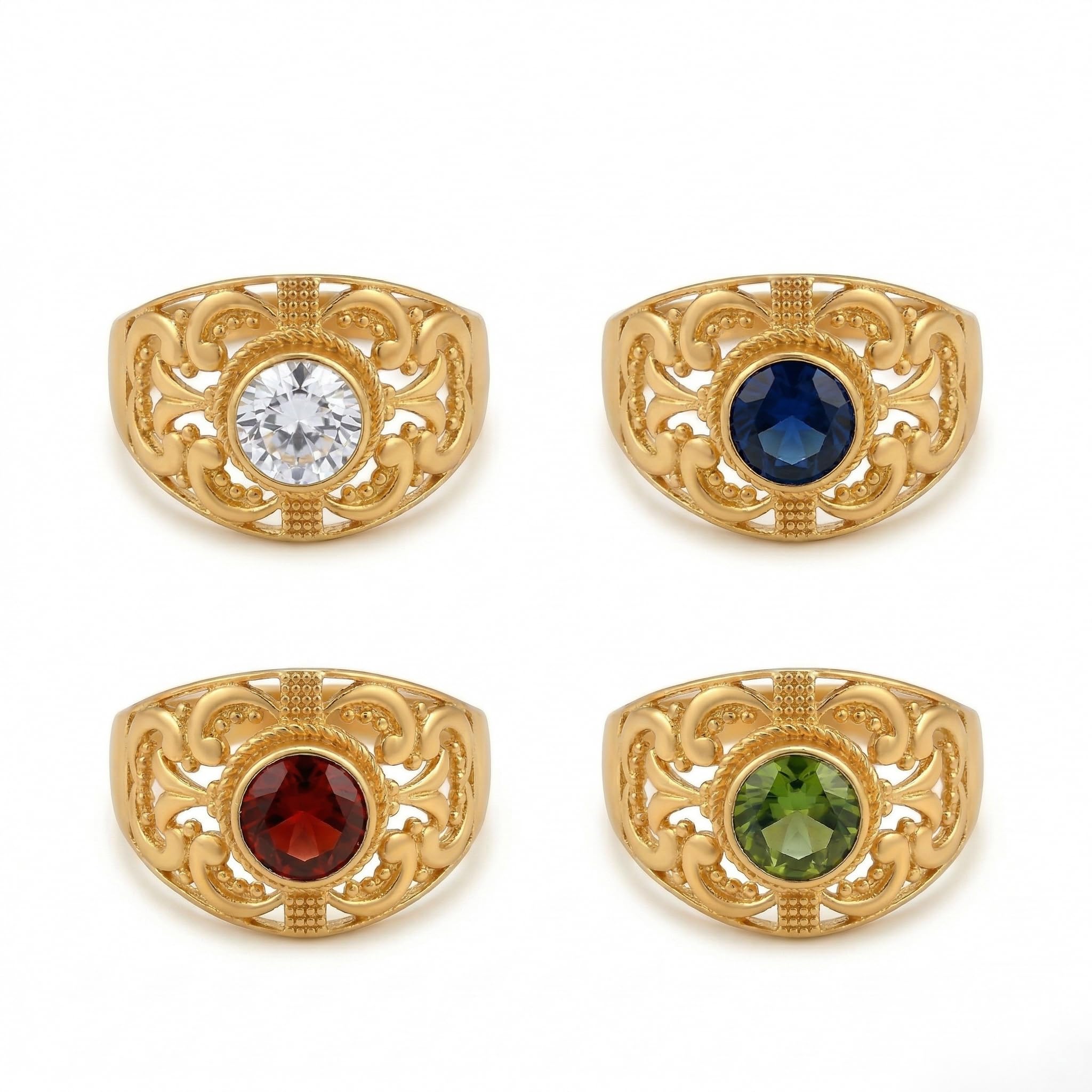 Golden Multicolor Stone Round Shaped Ring for Men and Boys/Metal Rings/Accessories Jewellery for Men & Boys (1 PC_Adjustable)-image-43