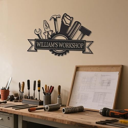 Miniatura 3 de Letreros de garaje personalizados para hombres, letrero de taller de papás, letrero personalizado de metal para exteriores, decoración de cueva de