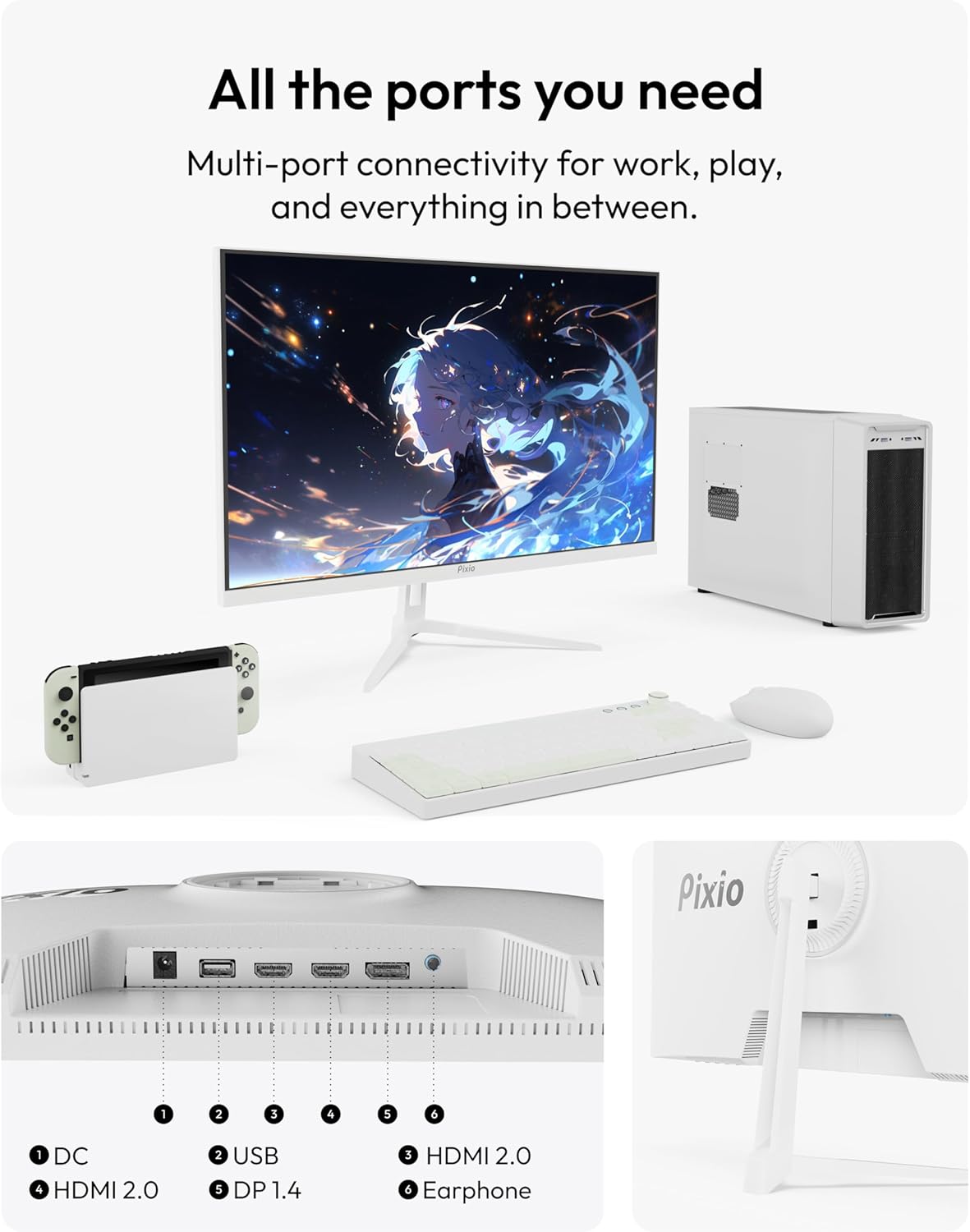 Pixio PX279 Wave White 27 inch 240Hz Refresh Rate FHD 1080p Resolution Fast IPS Panel 1ms GTG Response Time Gaming Monitor with Adaptive Sync
