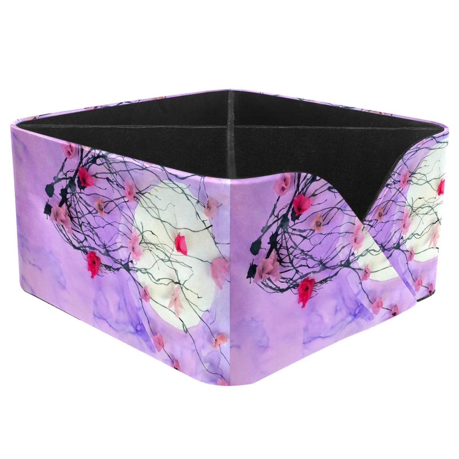 KengjuTesu Japanese Cherry Flowers Desktop Organizer Pen Holder, Rectangular Pencil Cup for Office, Study and Makeup Stations