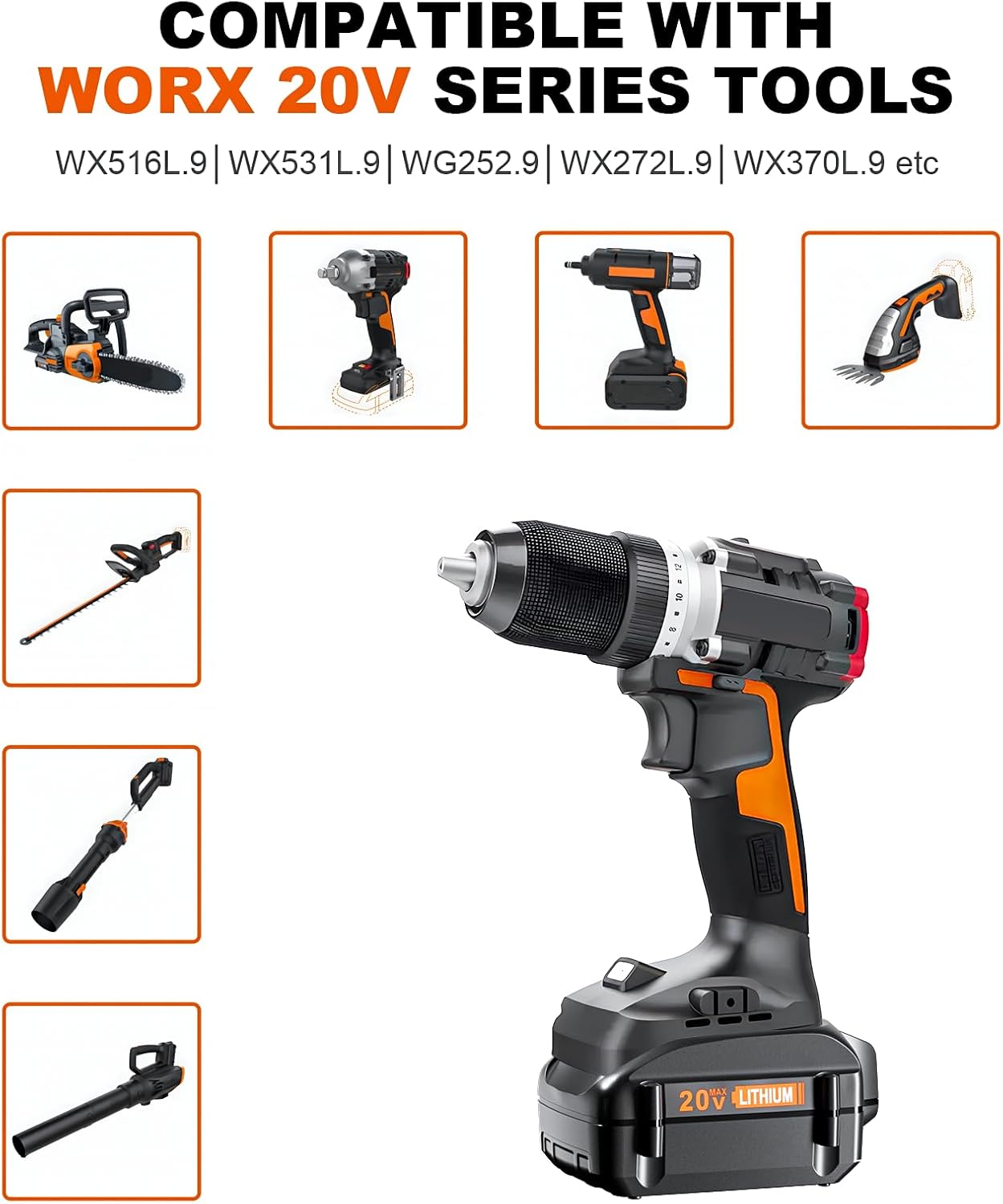 6.0Ah 20V Replacement for Worx 20V Battery Compatible with Worx Battery WA3520 WA3525 WA3575 WG151s WG155s WG251s WG255s WG540s WG545s 20 Volt Cordless Power Tools 4 Pack