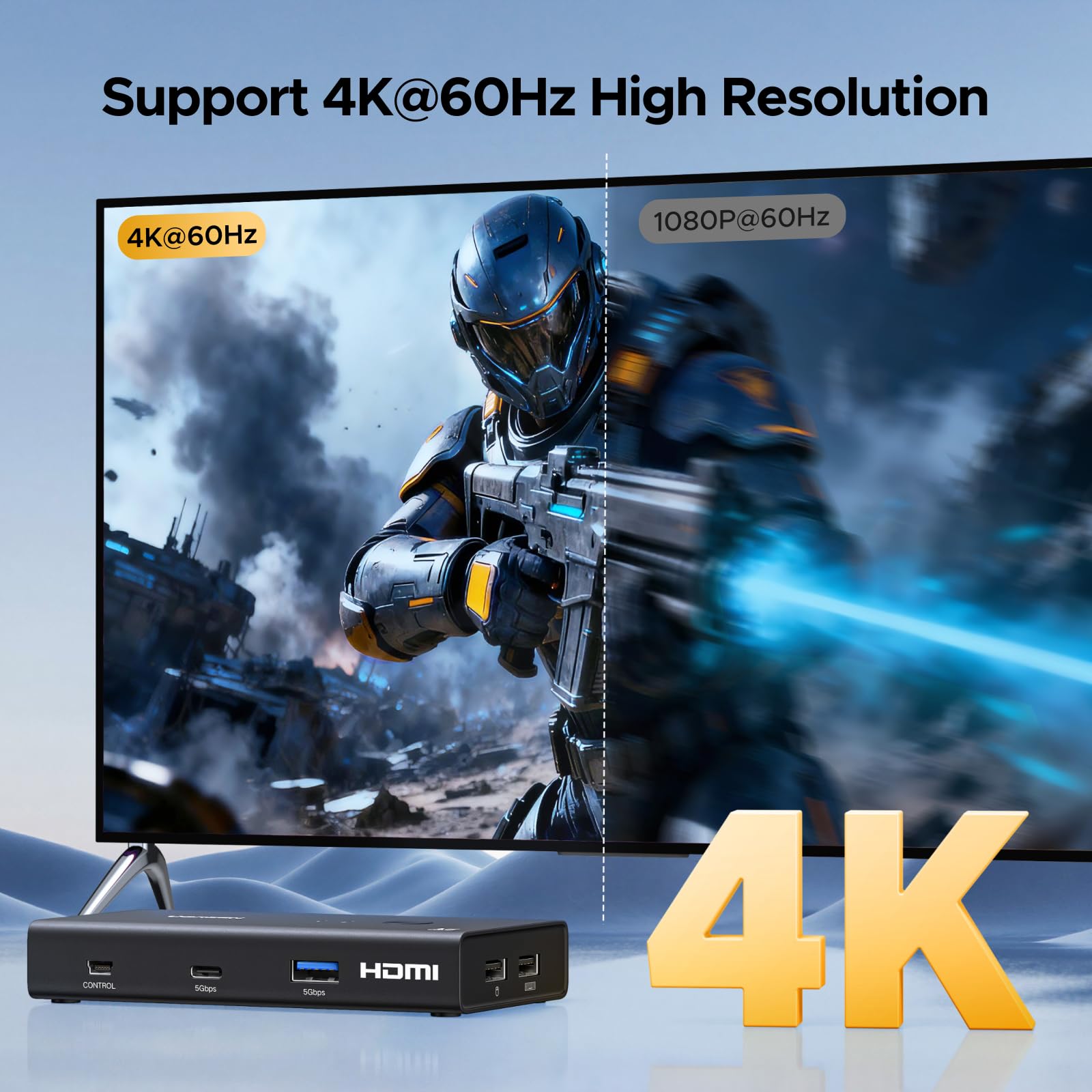 UGREEN Switch KVM HDMI 2 Entrées 1 Sorties 4K 60Hz Double Affichage Commutateur KVM USB 3A +1C 3.0 5Gbps pour Clavier Souris Disque Dur Contrôleur de Bureau Câbles USB Inclus