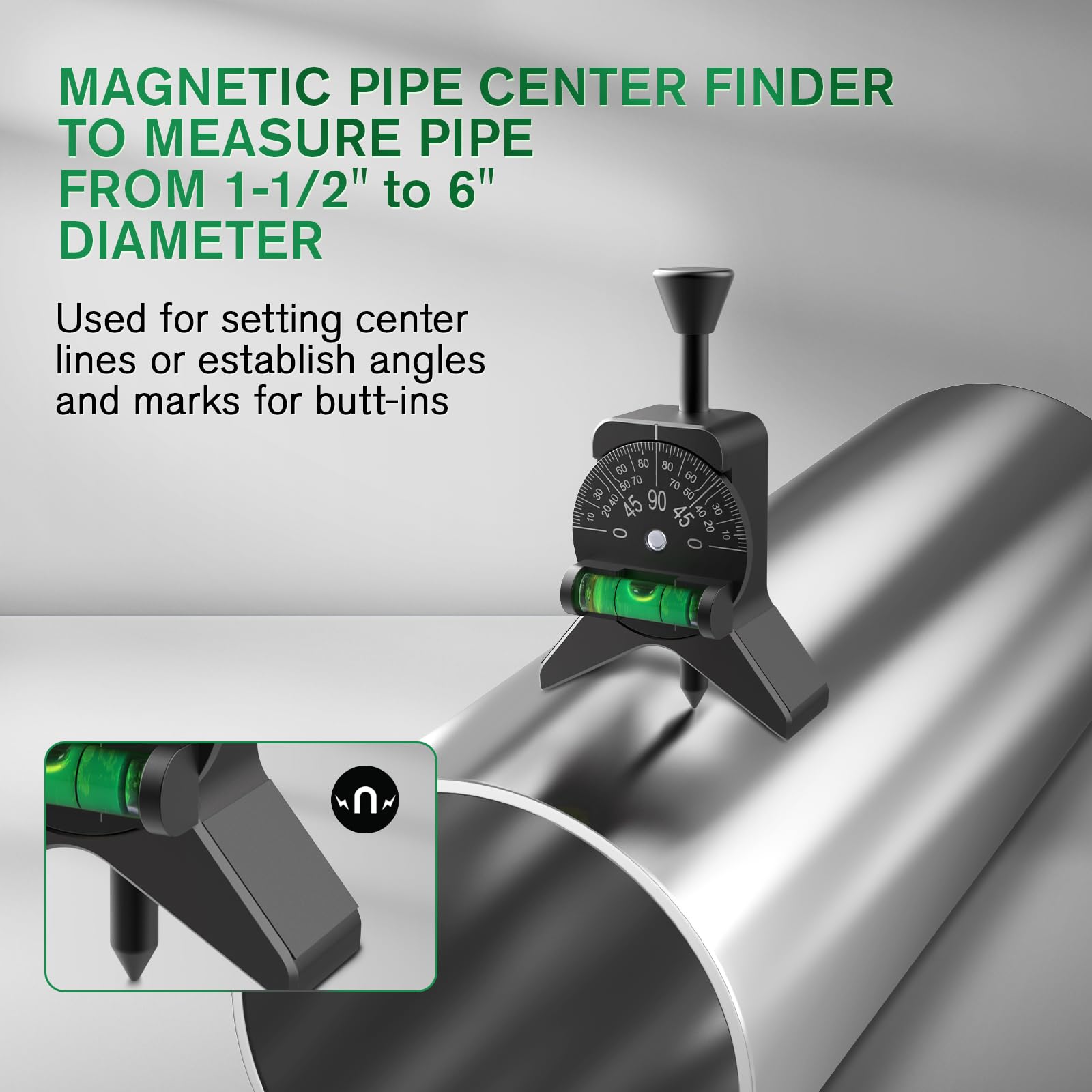 Anblak Pipe Center Finder, Pipefitter Tools w/Magnetic Centering Head, Pipe Fitting Tools Center Finder to Measure Pipe Diameter from 1-1/2" to 6" Diameter, 2.75" Y-Shape, Black — Amazon image 2