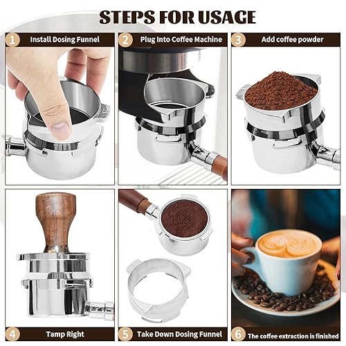 Miniatura 8 de Leftover Embudo de espresso de 2.126 in, embudo dosificador manos libres de acero inoxidable, embudo dosificador de 2.126 in para portafiltros