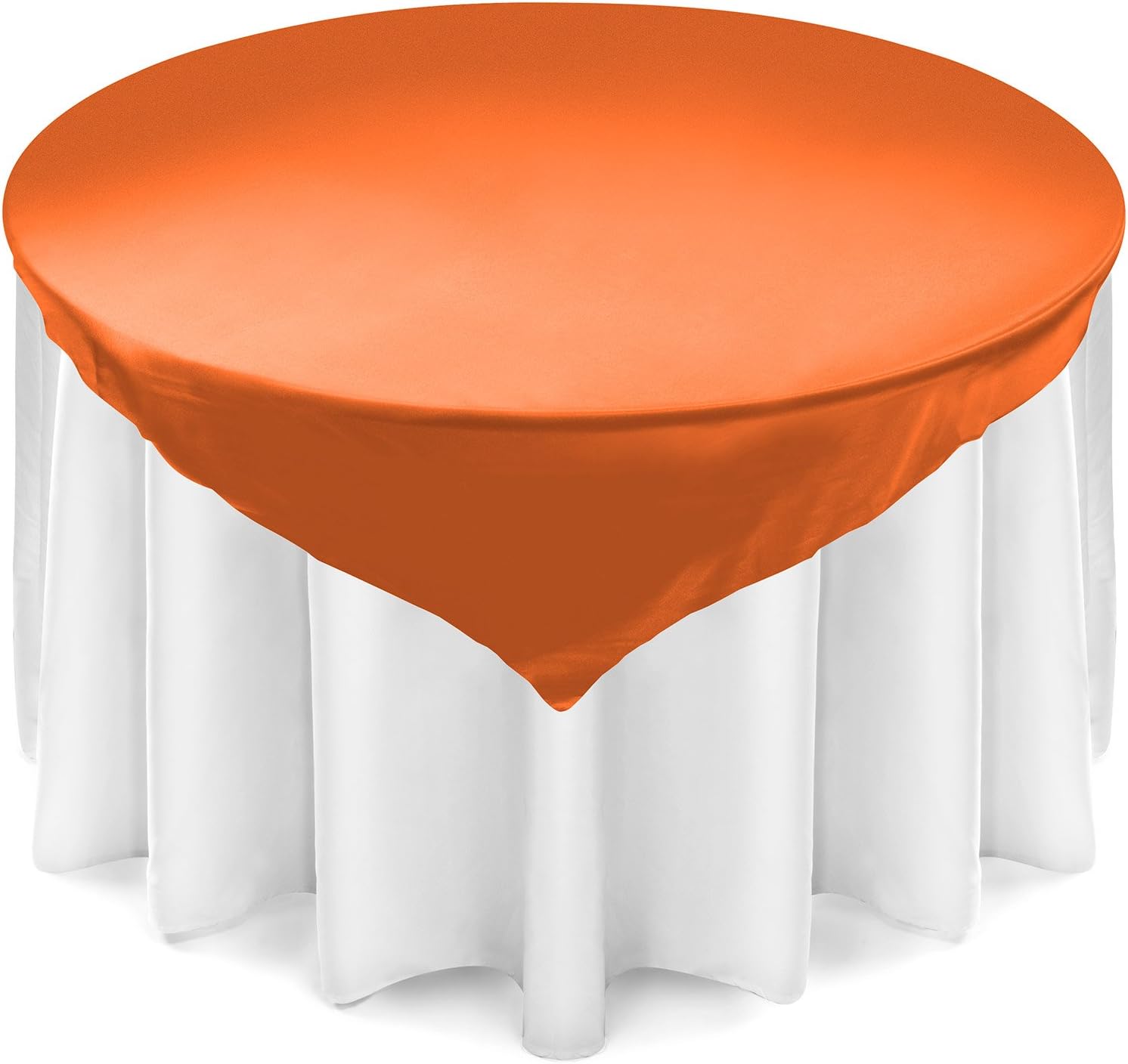 Lann's Linens Satin Wedding Table Overlay - Tablecloth Topper (72" Square - Orange)