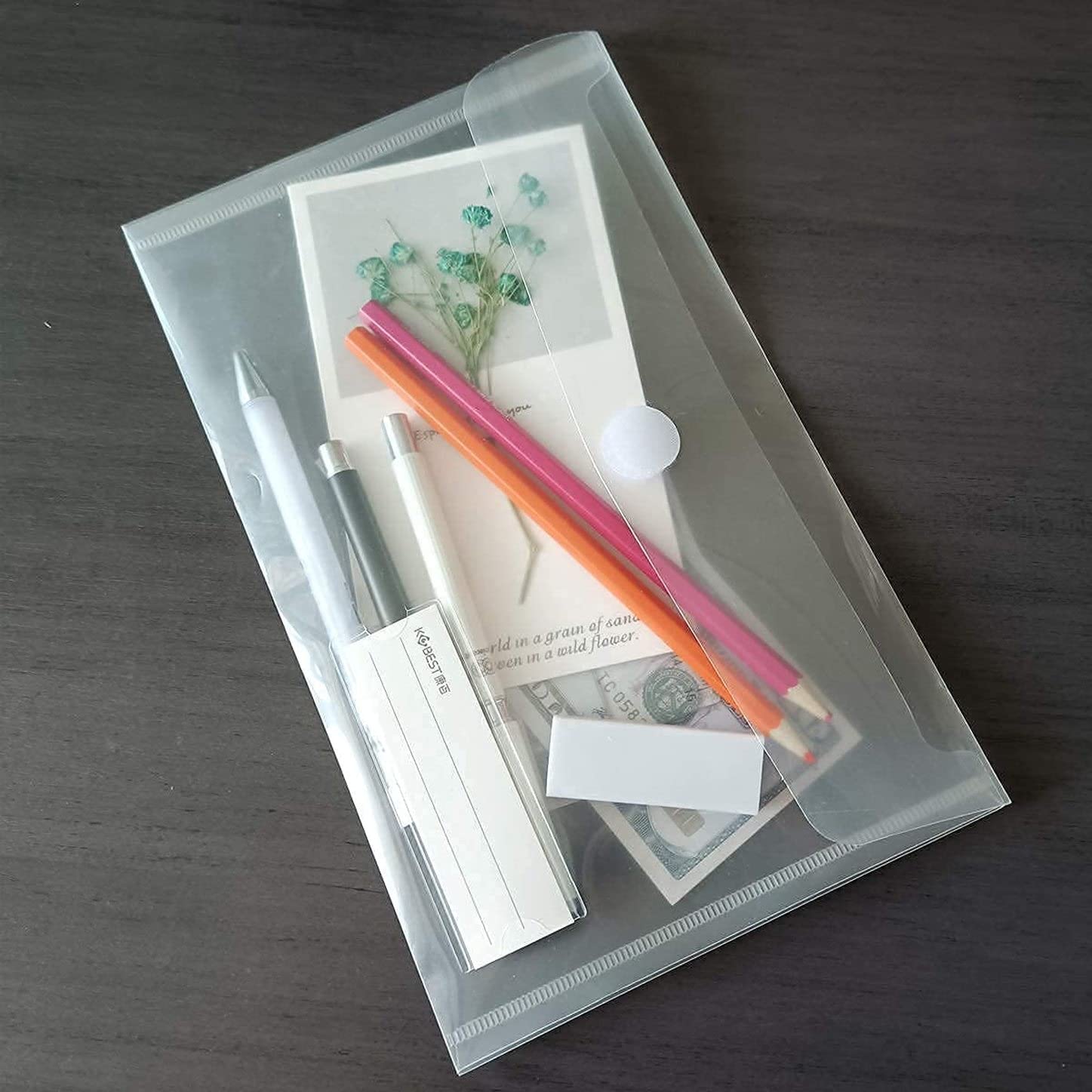 YoeeJob Buste in plastica con chiusura a gancio e anello, 6 x 10 buste per ricevute con tasca per etichette, 48 confezioni