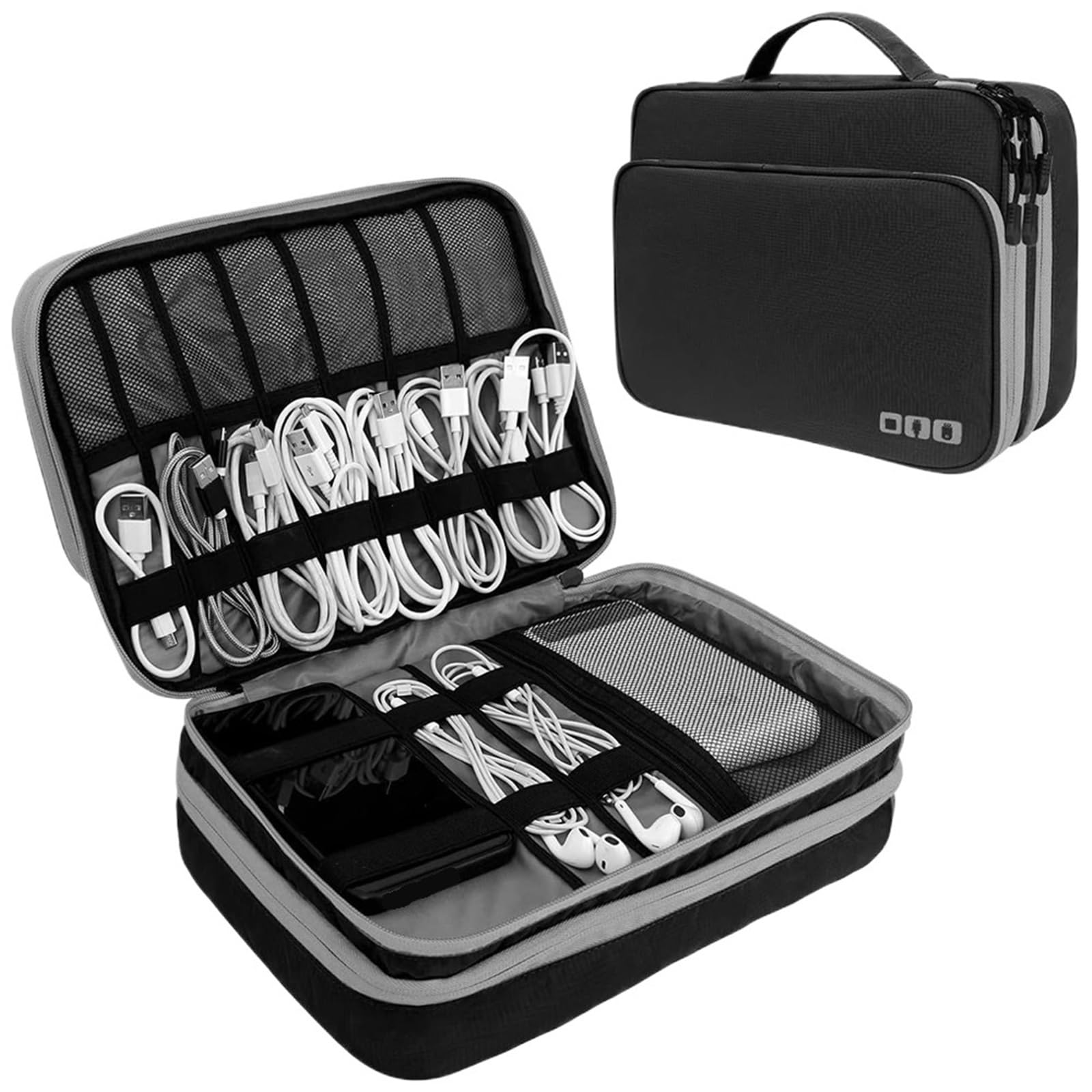 Organizer elettronico per l’essenziale da viaggio Custodia for cavi for organizer elettronico digitale for USB portatile for caricabatterie for linea dati for da viaggio(Black)