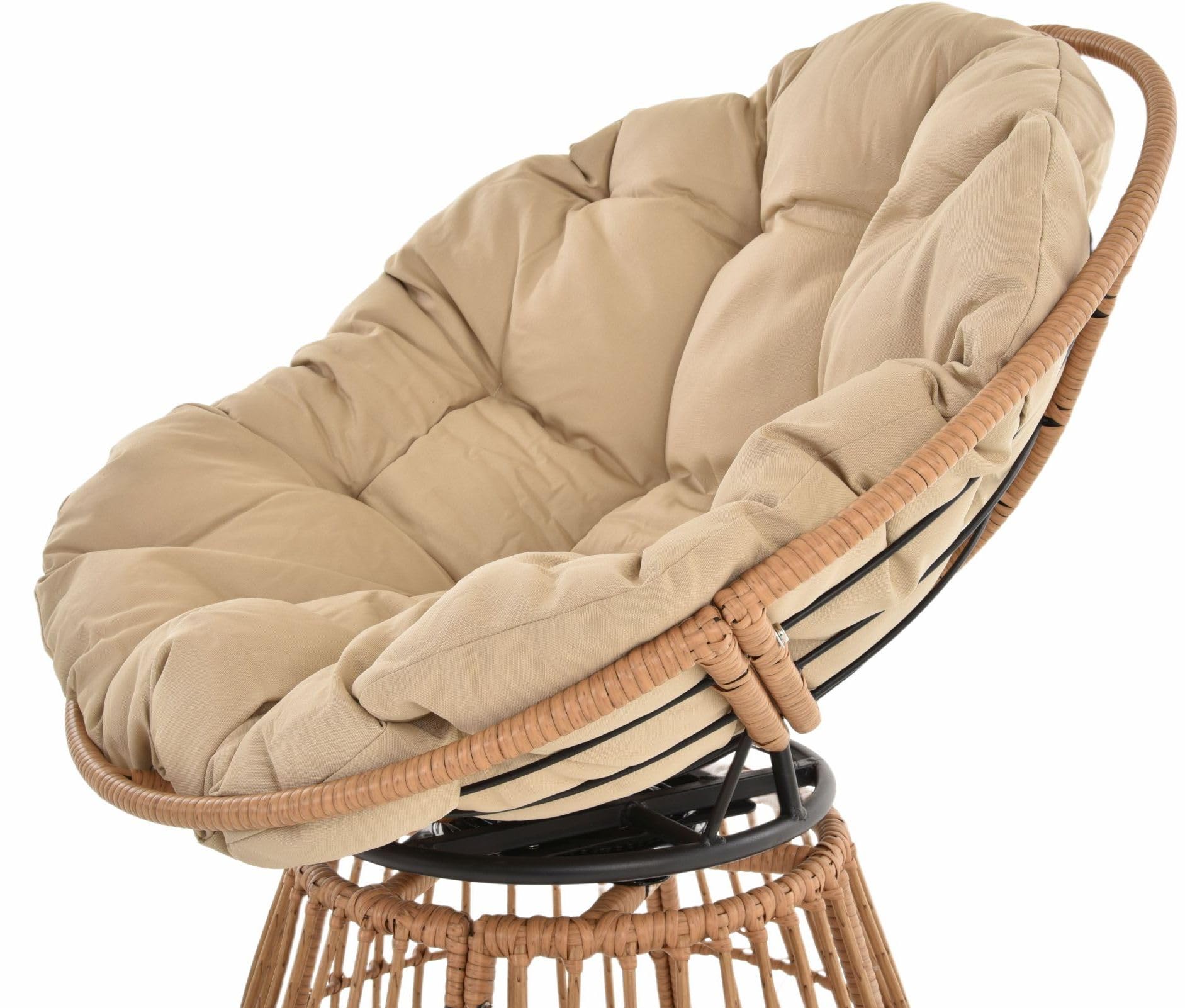 Outdoor Papasan Garten Drehsessel wetterfest mit Polster Garten Sitzschale Rattansessel drehbar (Sand, Papasan drehbar)