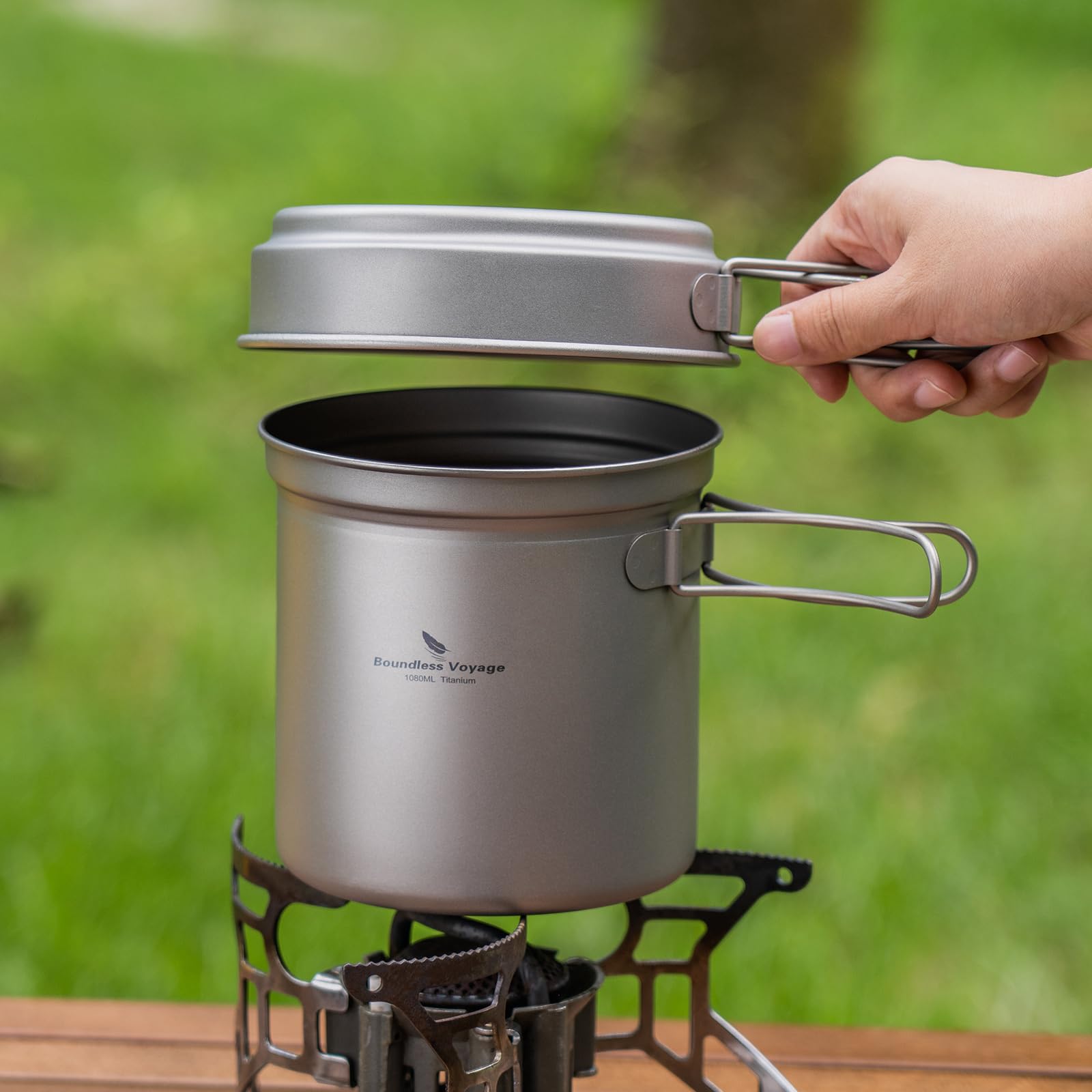 Boundless Voyage Camping Kochgeschirr Set Titantopf Set mit Klappgriff Kochgeschirr für draußen Töpfe Pfannen Bratpfanne Kochgeschirr fürs Picknick