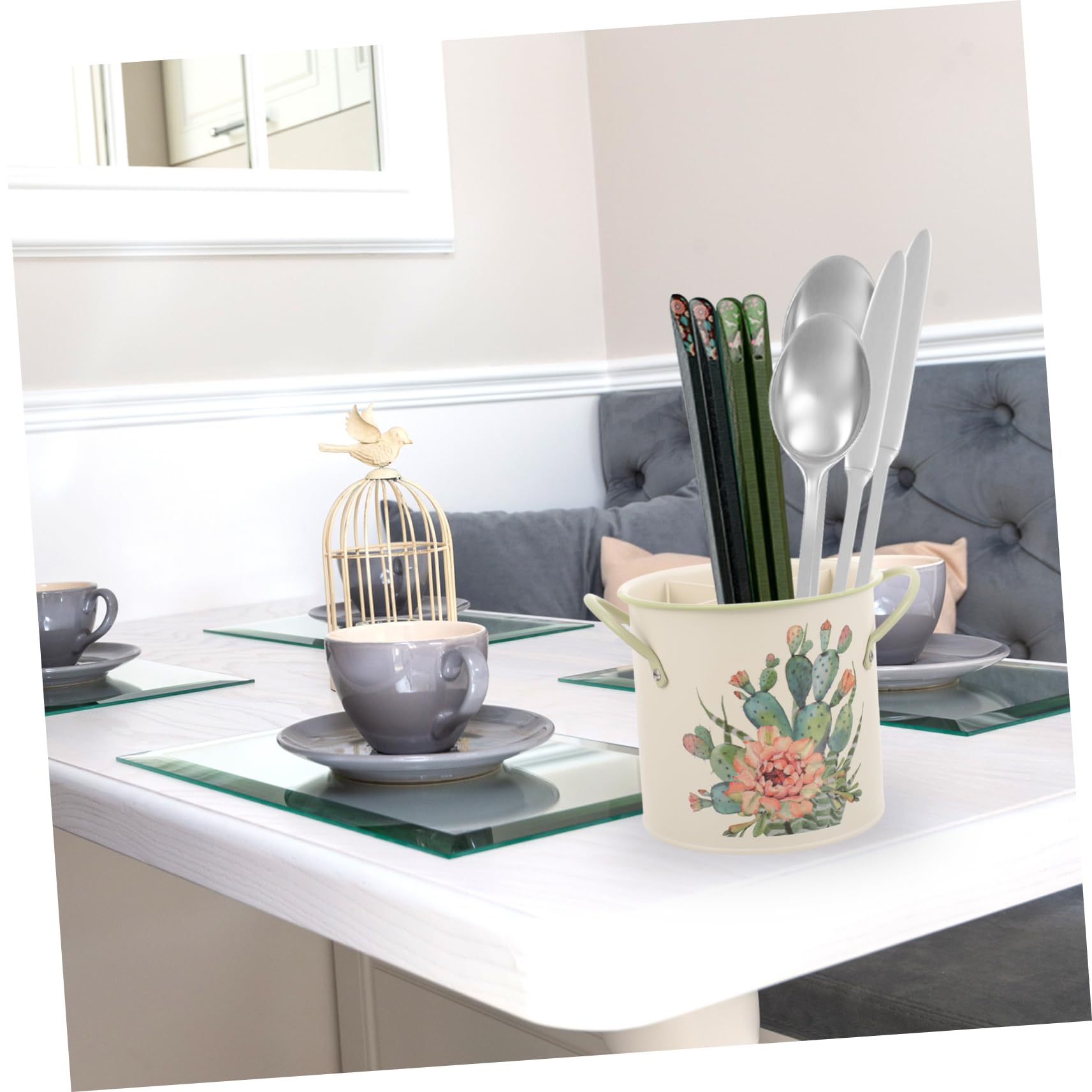 Support à Baguettes Décoratif en Fer Galvanisé Beige pour Restaurants