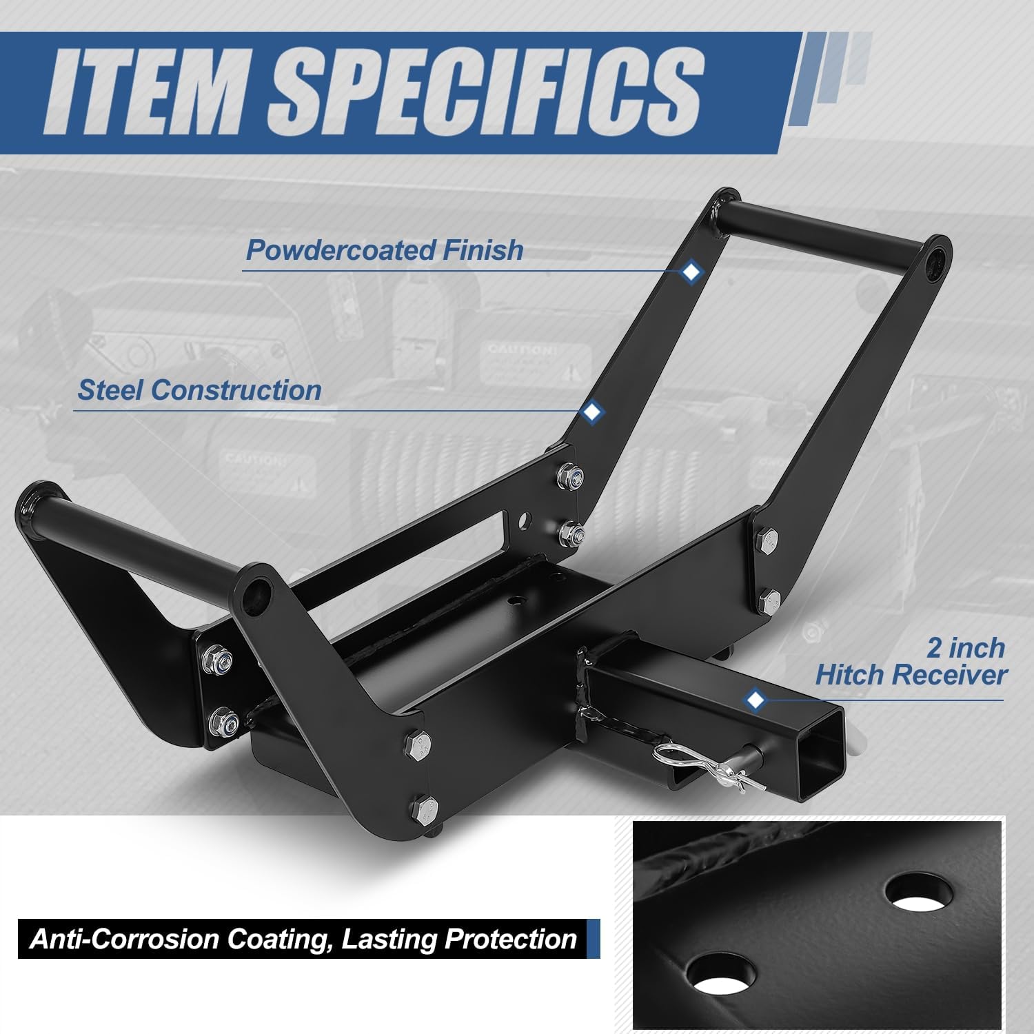 Auto Dynasty Foldable Cradle 10 x 4 1/2 Winch Mounting Plate, Up to 12,000 Pounds Capacity, Compatible with Trailer Vehicles with 2" Class IV Tow Hitch Receiver, Powdercoated Black Steel