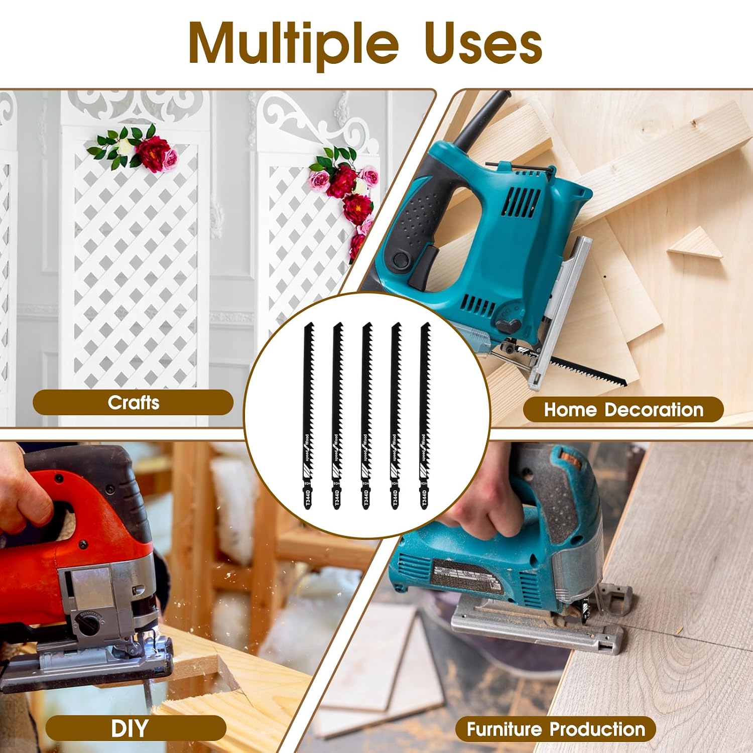 5 Pcs T344D T-Shank Jigsaw Blades 6 Inch Long Jigsaw Blades Multi-Purpose High Carbon Steel Jigsaw Blades for Quick Cutting Wood Plywood Hardwood Plastic Metal