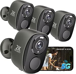 4PC 2.4G/5GHz WiFi Security Cameras Wireless Outdoor,2K Battery Home Security Camera with AI Detection,Siren, Surveillance Indoor Home Camera,Color Night Vision,2-Way Talk,IP65, Cloud/SD,Works Alexa G asin的图片