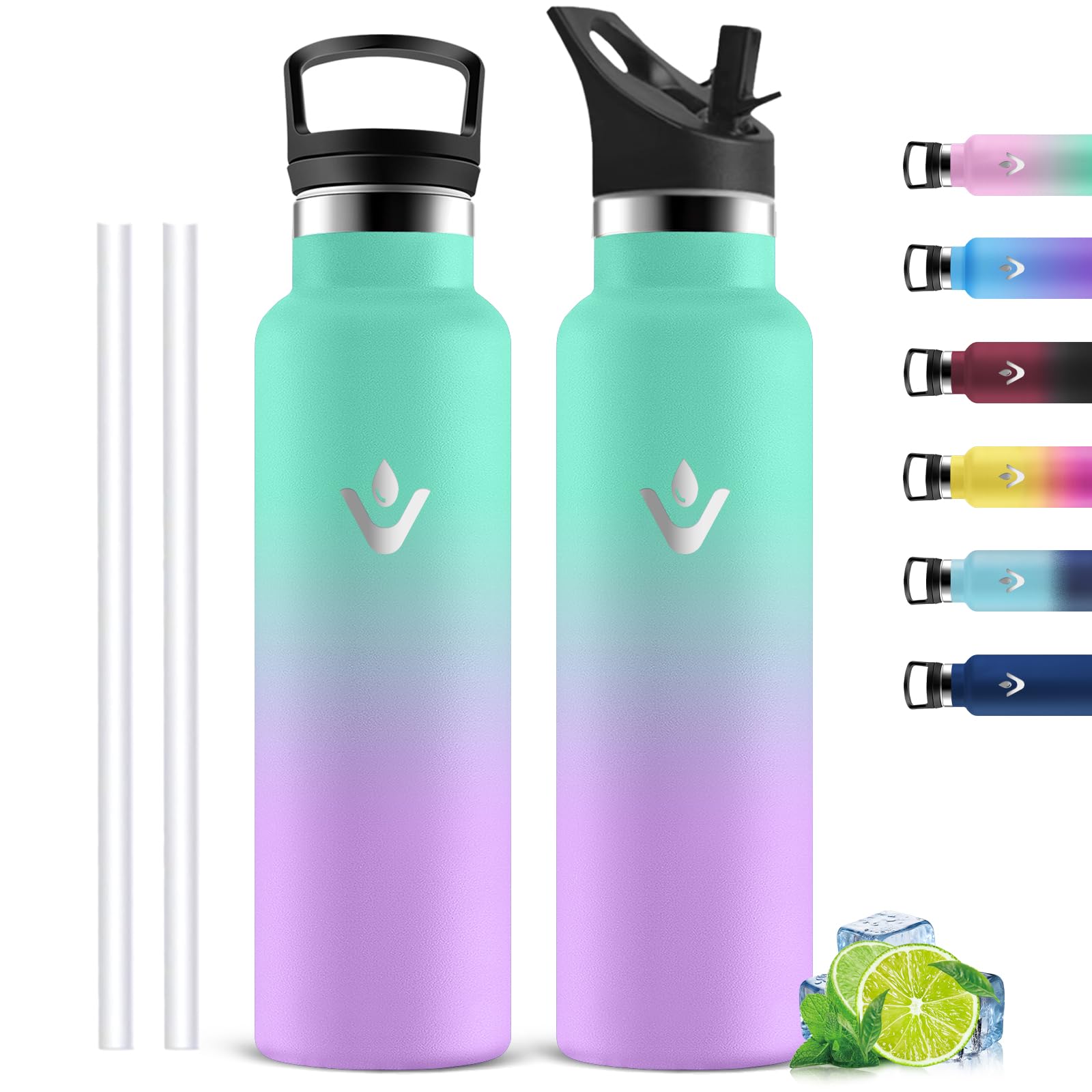 Stainless Steel Water Bottle, Leak-Proof Thermos Flask, 1 Litre, Sports Water Bottle with Straw, Insulated Water Bottle, with 2 Lids, BPA-Free Thermos Flask for Fizz, Outdoor,