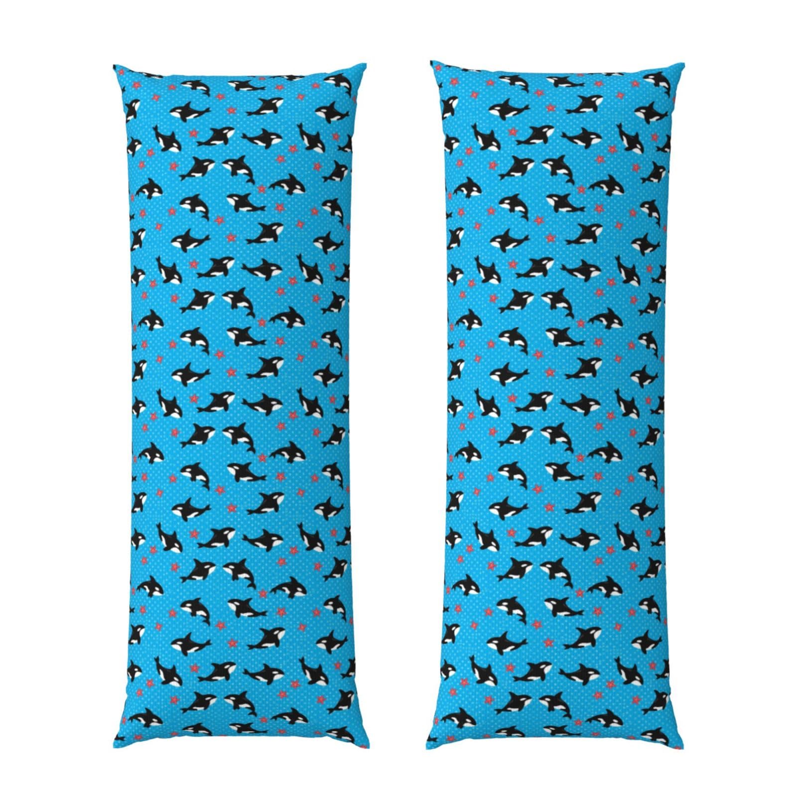 Long Pillowcase 20x60 Inch, Cute Killer Whale Starfish Bubbles Dots Blue, Ultra Soft Body Pillow Cover with Hidden Zipper, Wrinkle Resistant Fabric for Bed Couch Home Decoration
