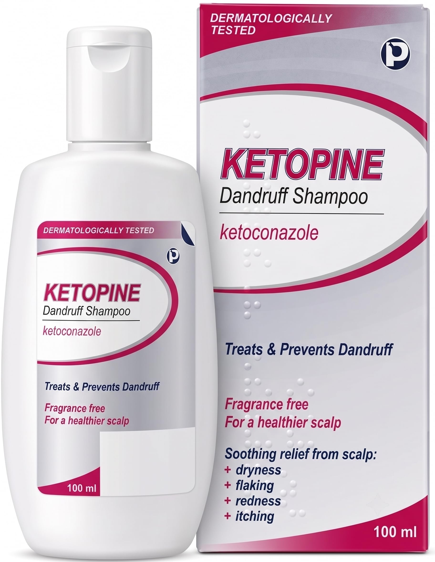 Ketoconazole 2% Anti-Dandruff Treatment Shampoo, 100ml | Anti-fungal, Dermatologically Tested | Clinically Proven to Treat & Prevent Dandruff, Itchy, Flaky, Dry Scalp, Inflammation | Reduces Hair Loss