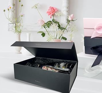 RUIXUE Black Gift Box 3 Packs 32x22x9 cm,Gift Boxes with Lids Greeting Cards and Shredded Paper,Gift Boxes for Presents,Suitable for Gift Wrapping Birthday Wedding Christmas. (Black-L3, 32x22x9cm)