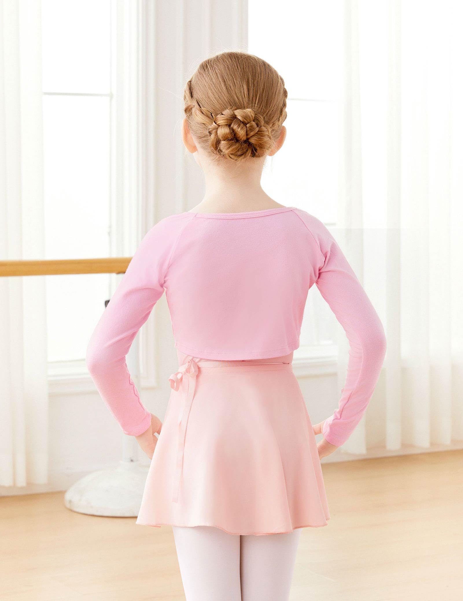 Avrigirl Pink Girls Ballet Wrap Top Crop Dance Shrug Cotton Athletic Sweater for Dance Leotards