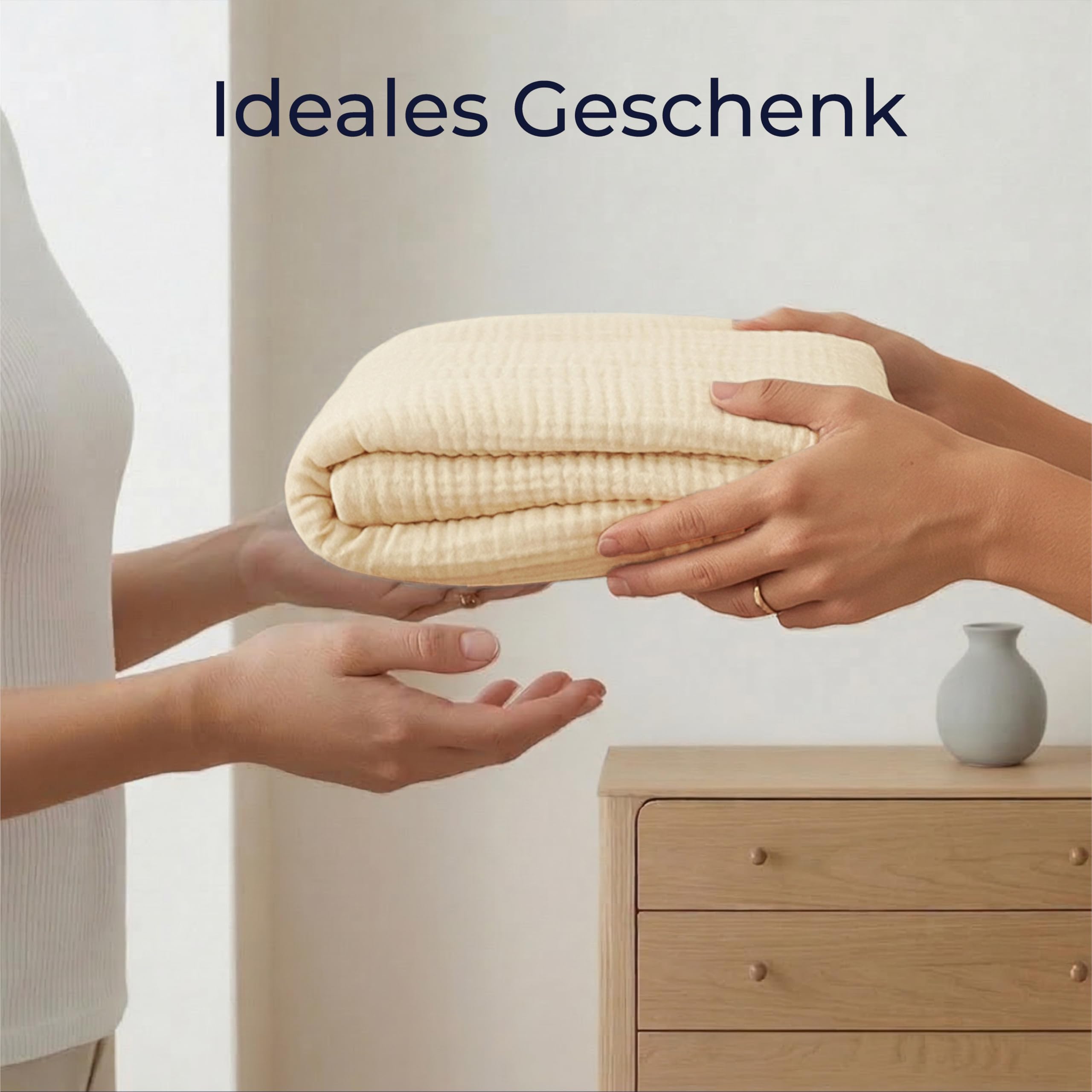 Dreamzie Musselin Tagesdecke 127x177 cm Baumwolldecke Oeko-Tex Zertifiziert Atmungsaktive Kuscheldecke Beige