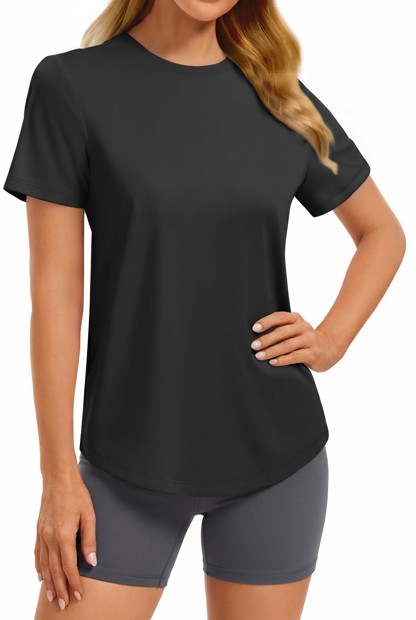 Soft Workout Tops for Women Short Sleeve Crewneck Basic Tee Shirts