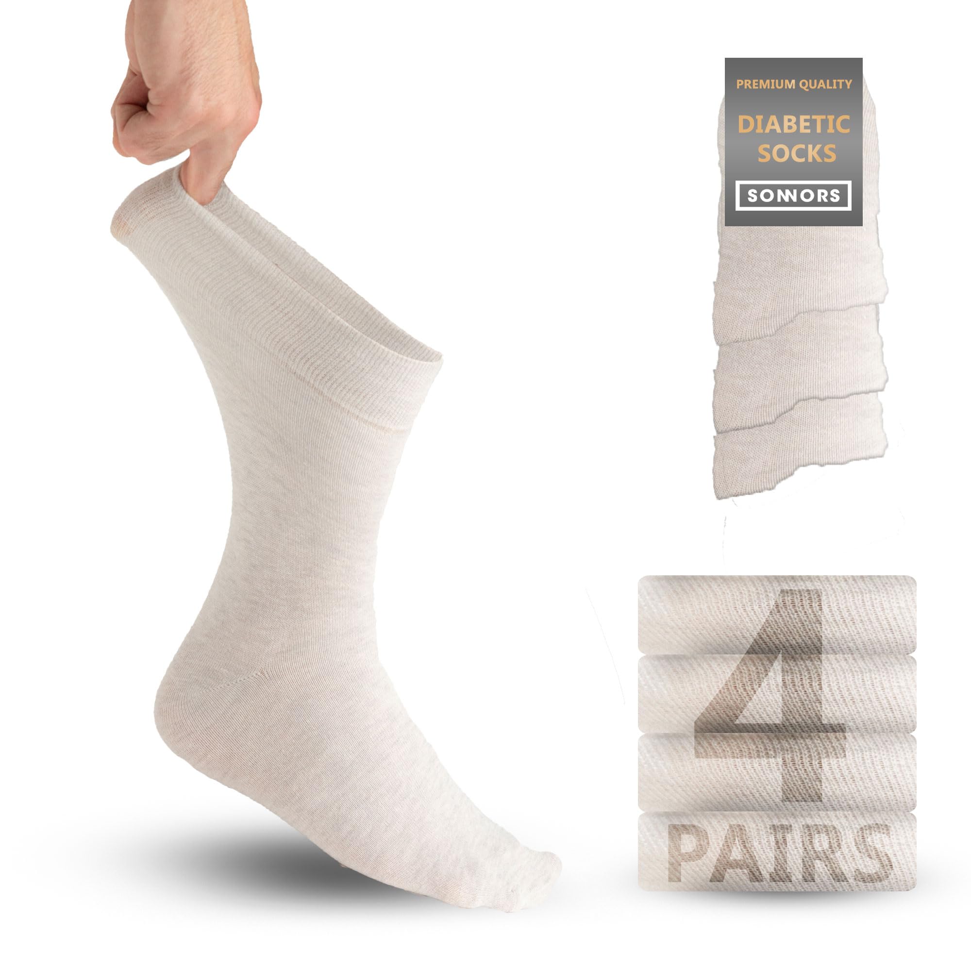 SONNORS 4 Pairs Bamboo Diabetic Socks Mens 9-12 Grey - Warm Orthopedic Blood Circulation Swollen Feet Socks Grey