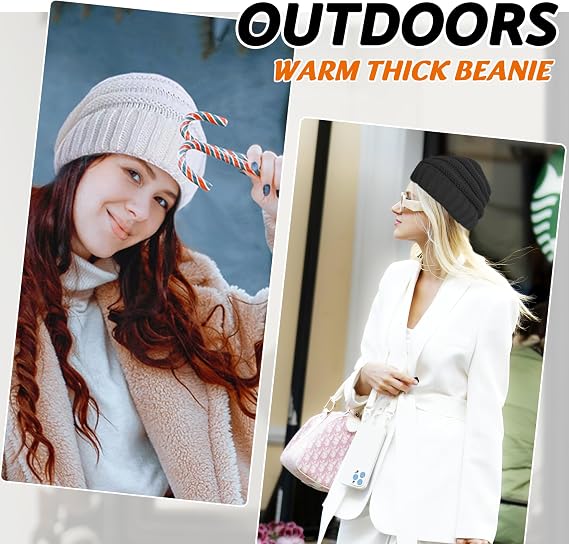 Cable Knit Beanie Women Winter Warm Soft Thick Hat Chunky Beanies